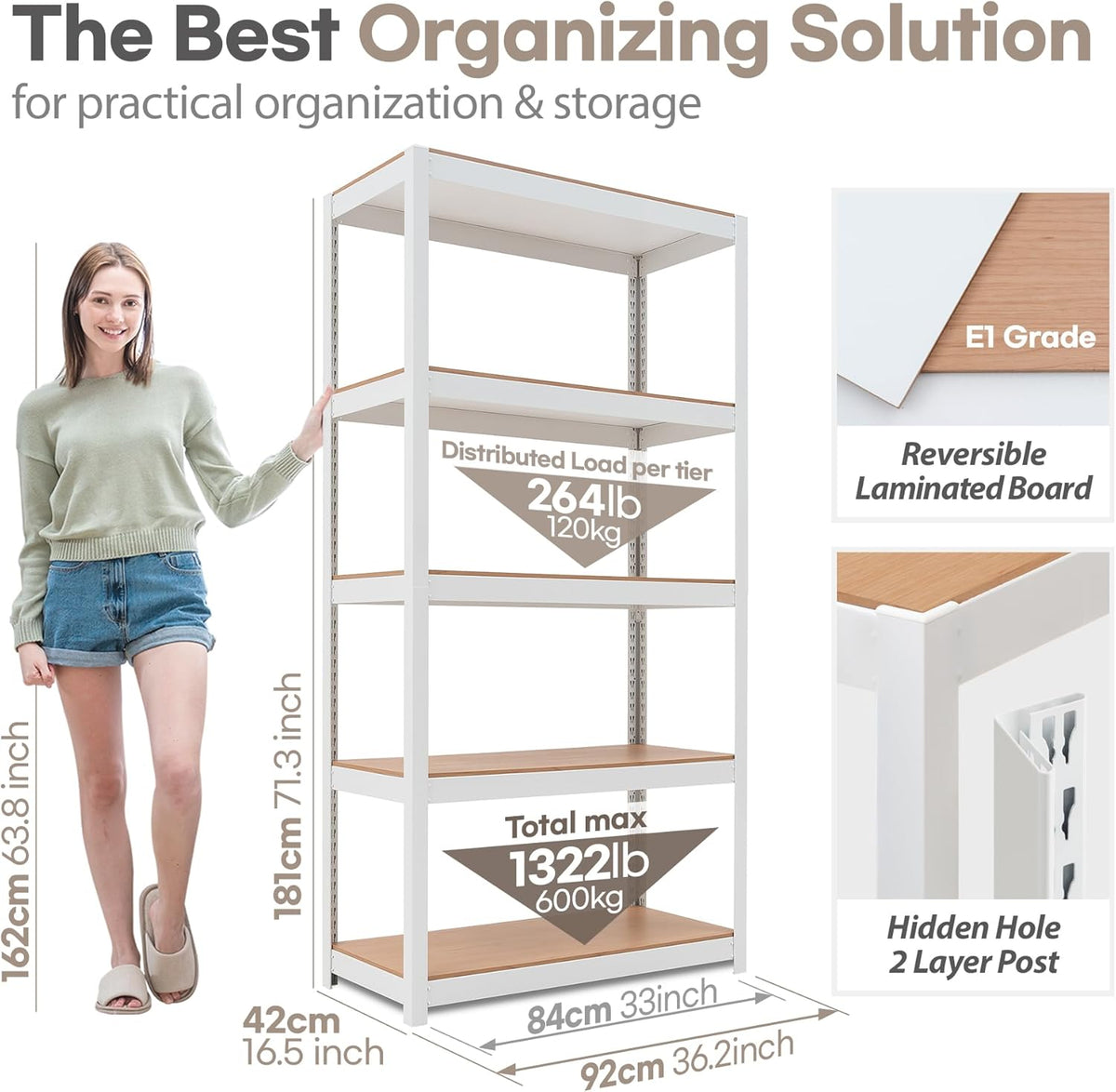 HOMEDANT House 5-Tier Laminated Metal Shelving Unit Adjustable Storage Utility Rack Heavy Duty