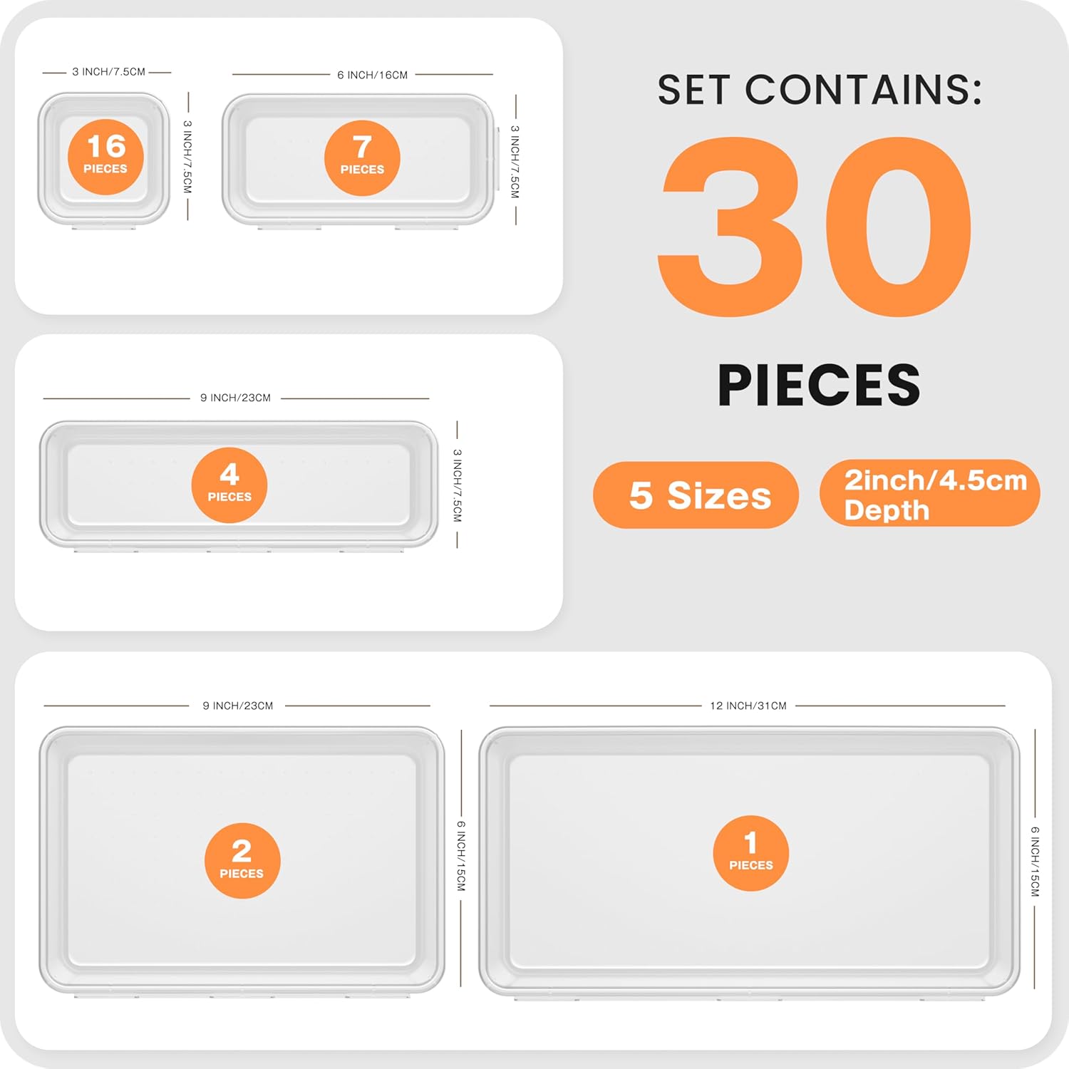 A-LuGei 【Military Grade】 Drawer Organizer, 【𝟱𝗦𝗶𝘇𝗲】 Clear Makeup organizer, 【Holds 177 Items】