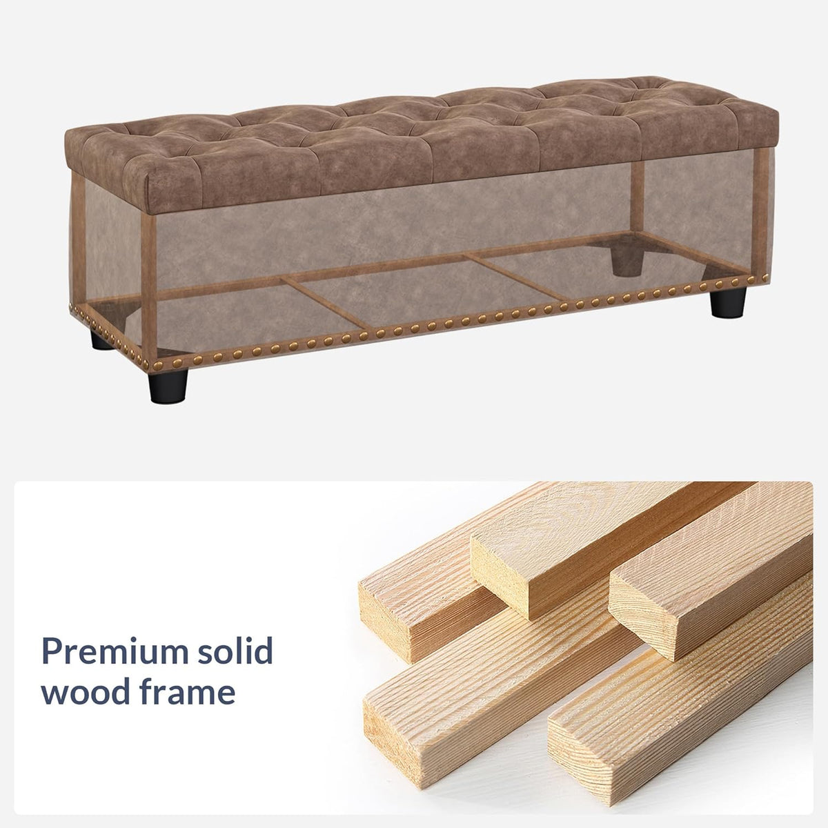 BELLEZE 47" Storage Ottoman, Storage Bench with Safety Close Hinge, Faux Leather Button-Tufted
