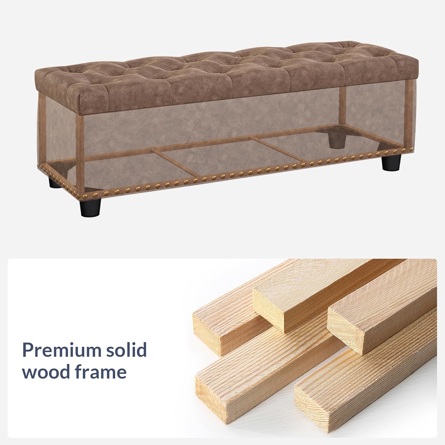 BELLEZE 47" Storage Ottoman, Storage Bench with Safety Close Hinge, Faux Leather Button-Tufted