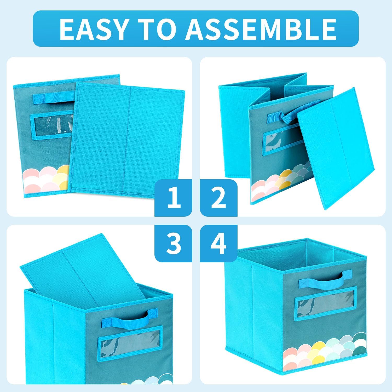 Cube Storage Bins, 3 Pack 11 Inch Fabric Storage Bins with Handle and Label Window, Foldable