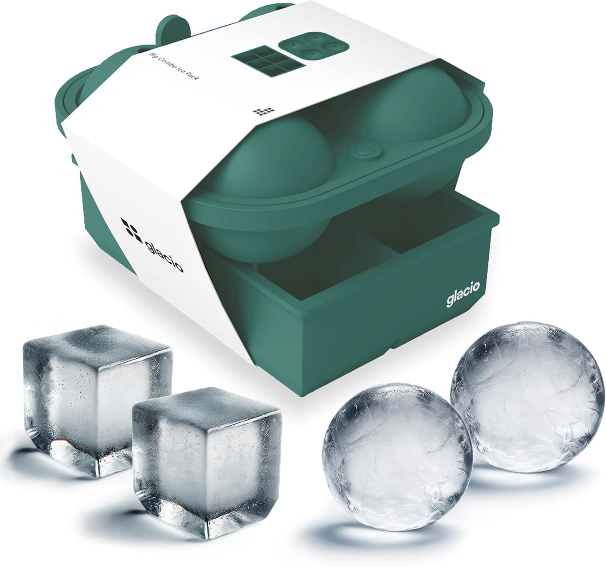glacio Ball Ice Cube Tray and Big Ice Cube Molds for Whiskey, Slow-Melting, 100% Silicone