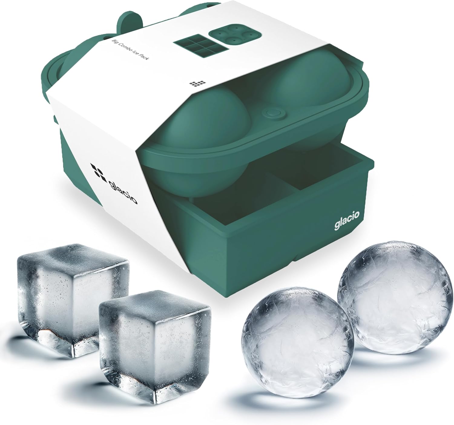 glacio Ball Ice Cube Tray and Big Ice Cube Molds for Whiskey, Slow-Melting, 100% Silicone