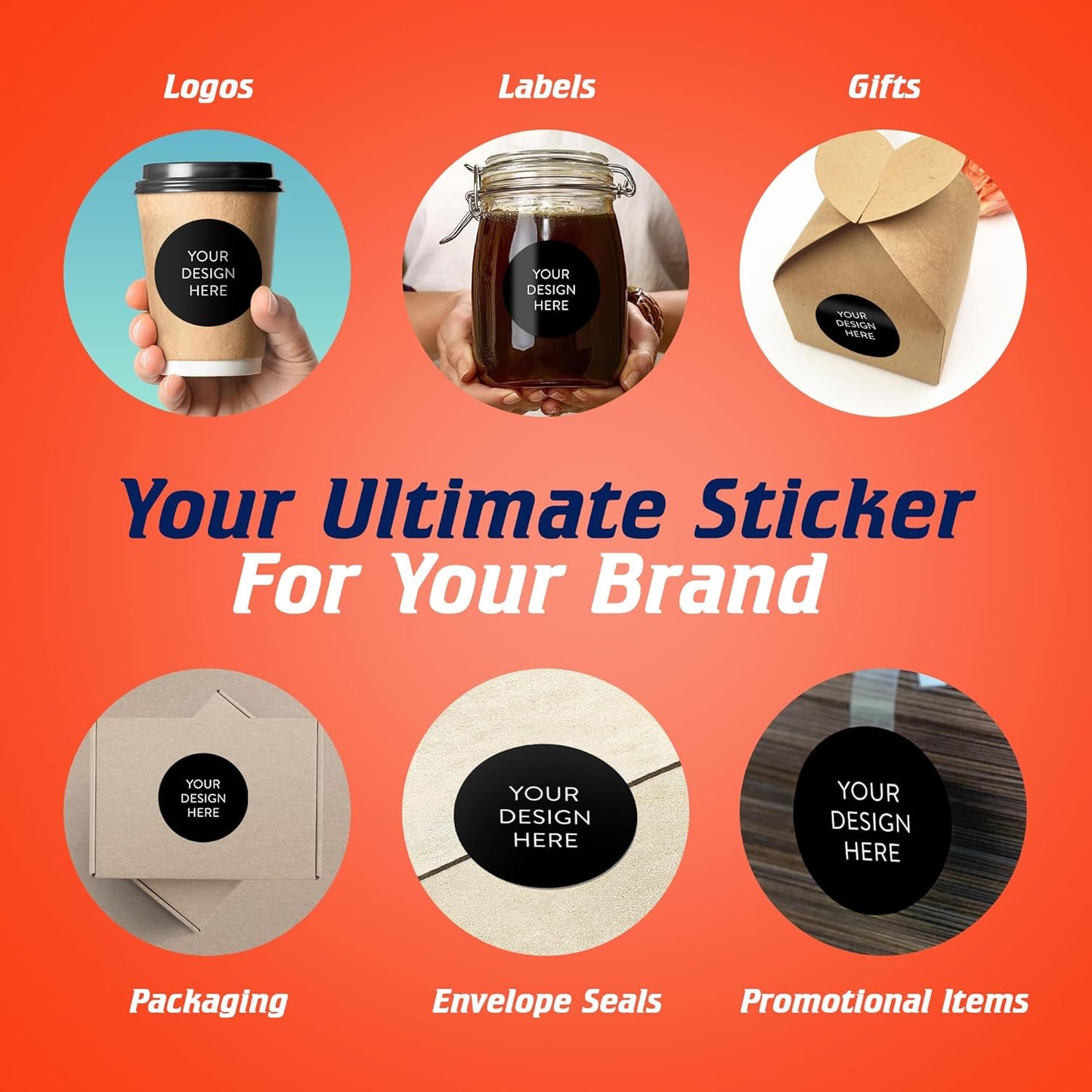 5-1000 Custom Vinyl Stickers - Upload Your own Image, Text, Design, Logo - Personalized Logo Labels