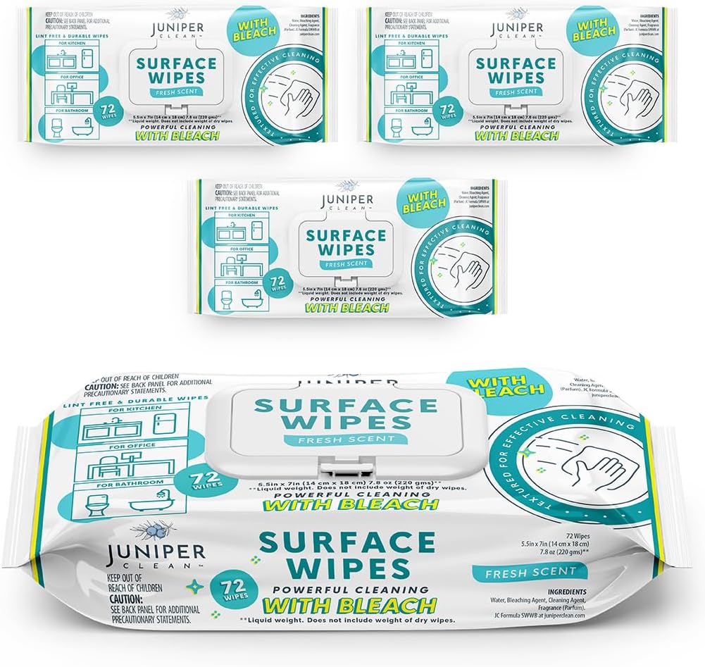 3 Pack Surface Cleaning Wipes with Bleach, All-Purpose Cleaner for Bathroom, Kitchen, Office, 216