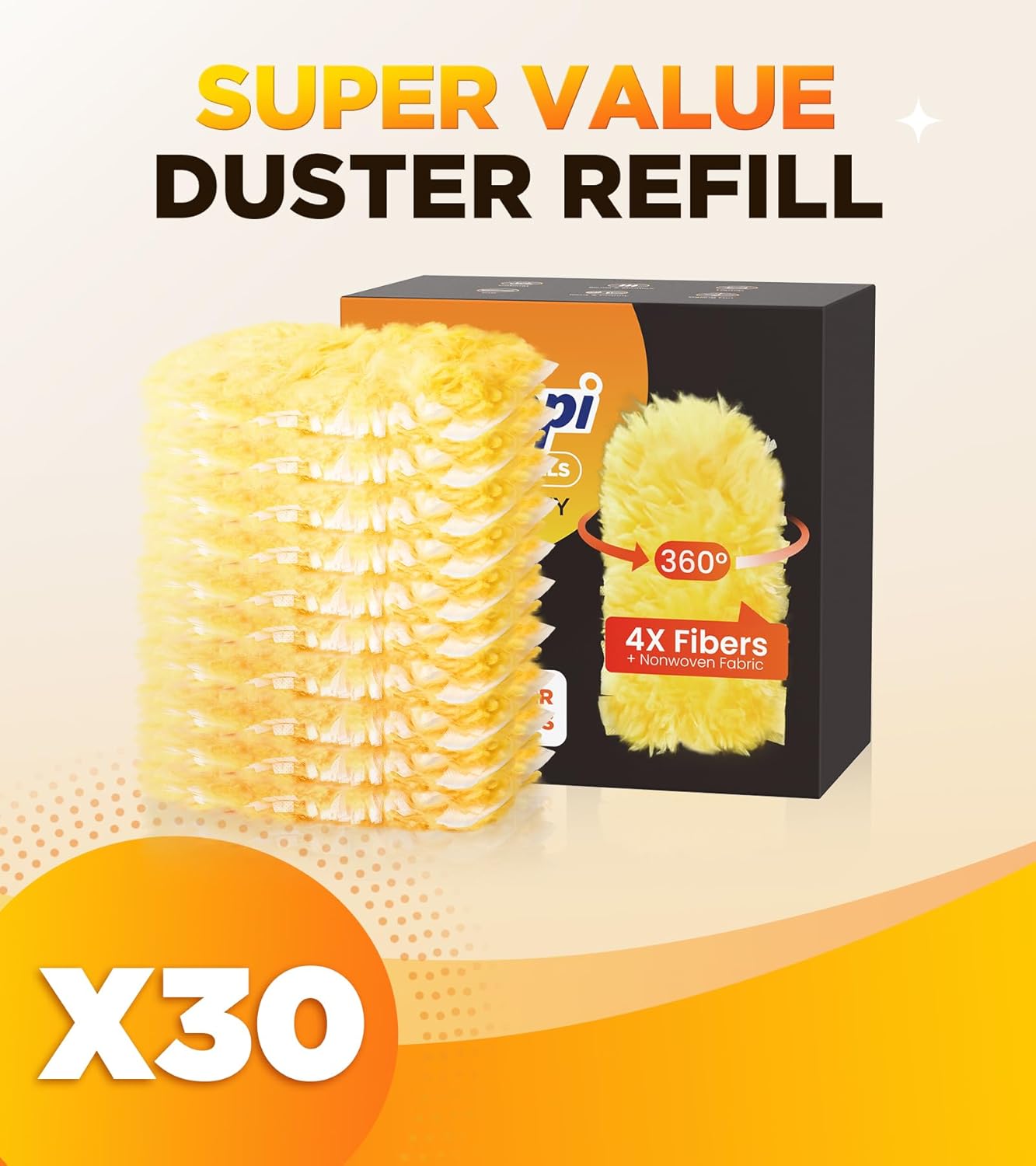 30 Count Heavy Duty Duster Refills for Swiffer, Multisurface 360° Larger Size Dusters with 4X