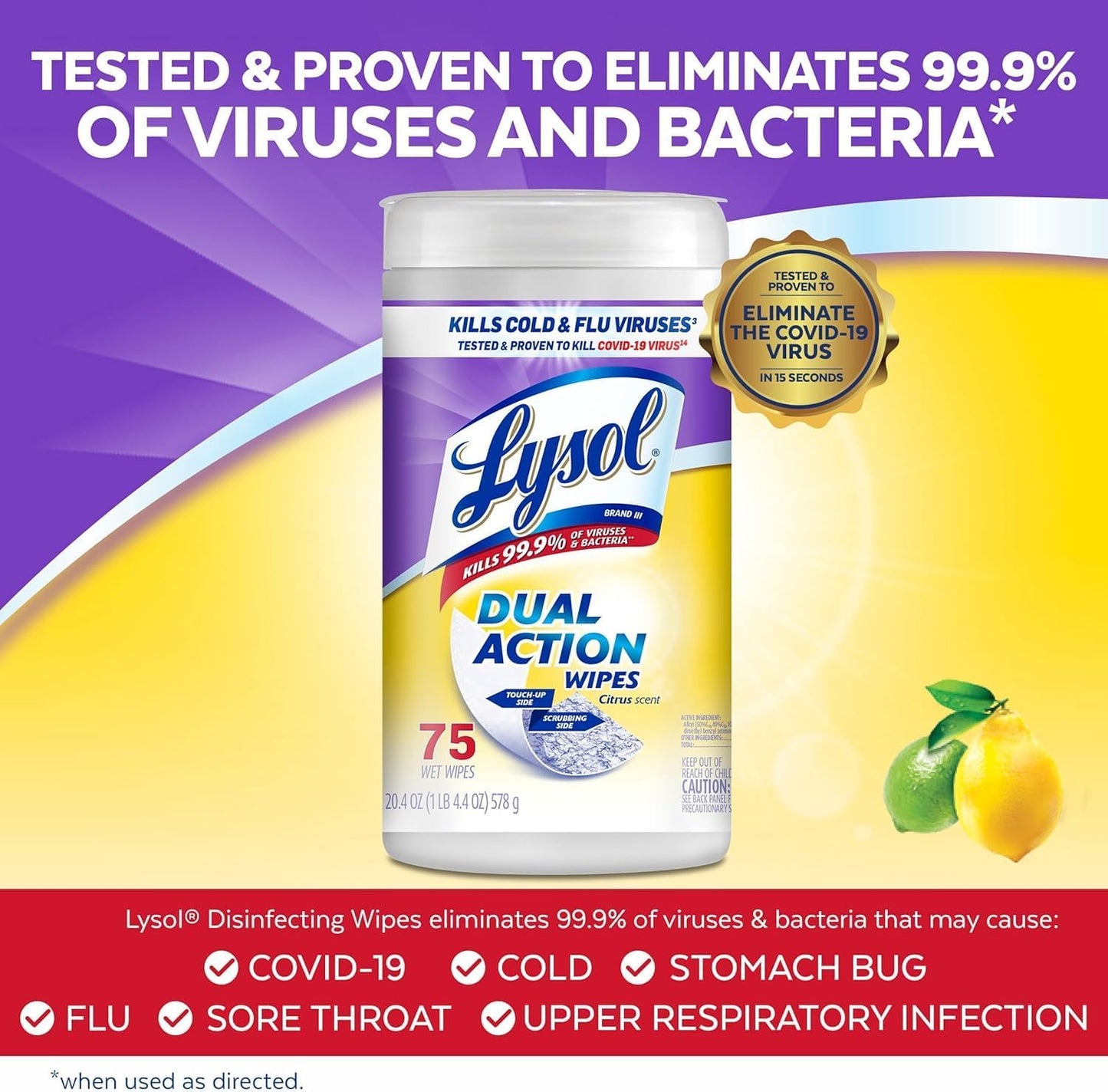 Lysol Dual Action Disinfectant Wipes, Multi-Surface Antibacterial Scrubbing Wipes, Dorm Room