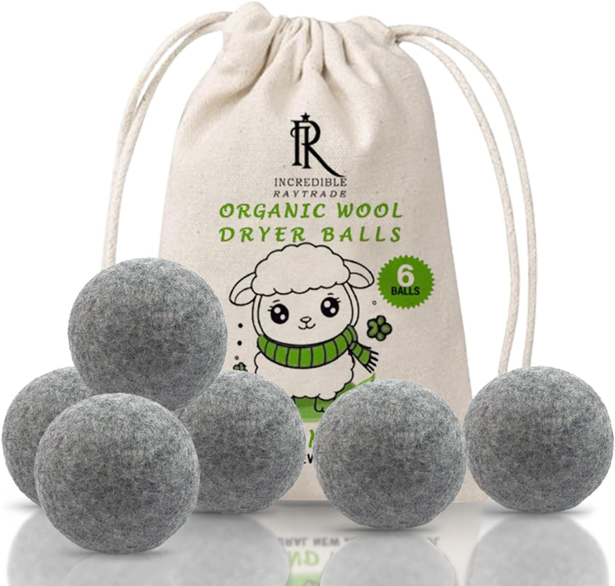 RAYTRADE Wool Dryer Balls 6-Pack 100% Made of Organic New Zealand Wool Reduces Clothing Wrinkles