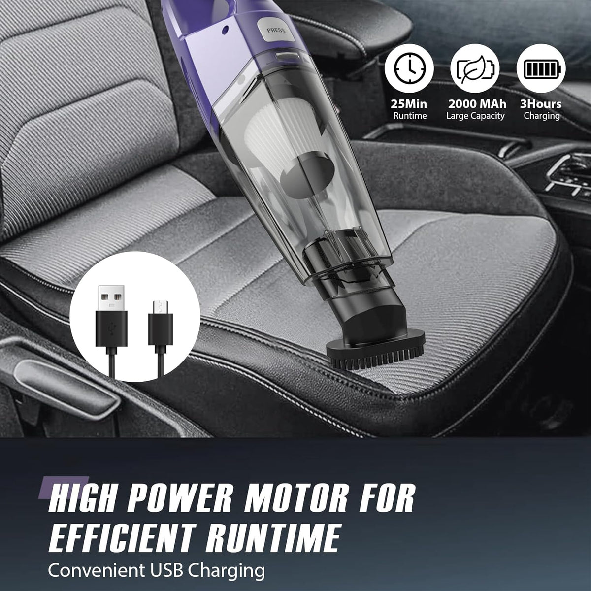 Handheld Vacuum Cordless – Car Vac Portable with 8KPA & Multi Accessories & Low Noise, Lightweight