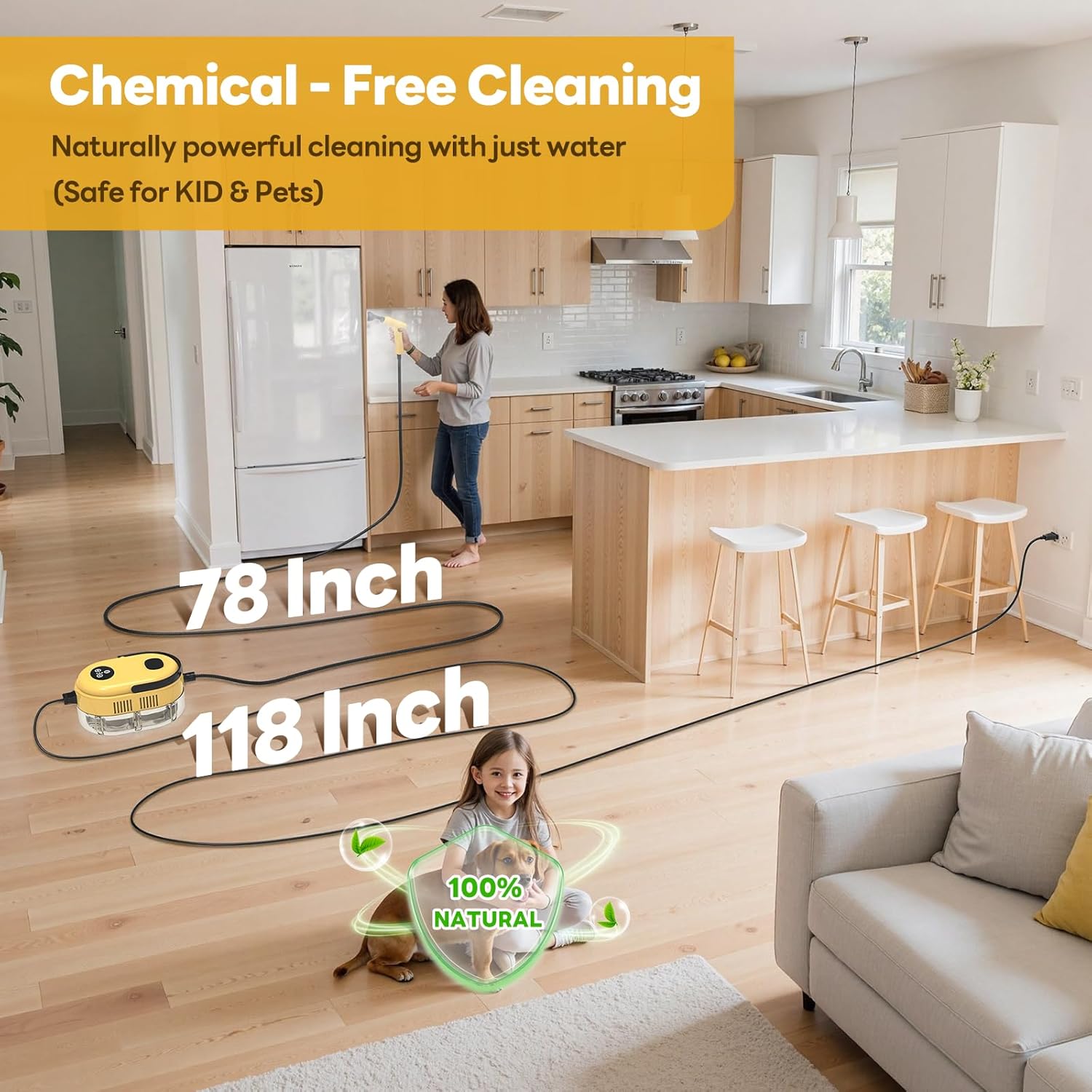Handheld Steam Cleaner, 10s Fast Handheld Heating Steamer for Cleaning 15-in-1 High Pressure Steam