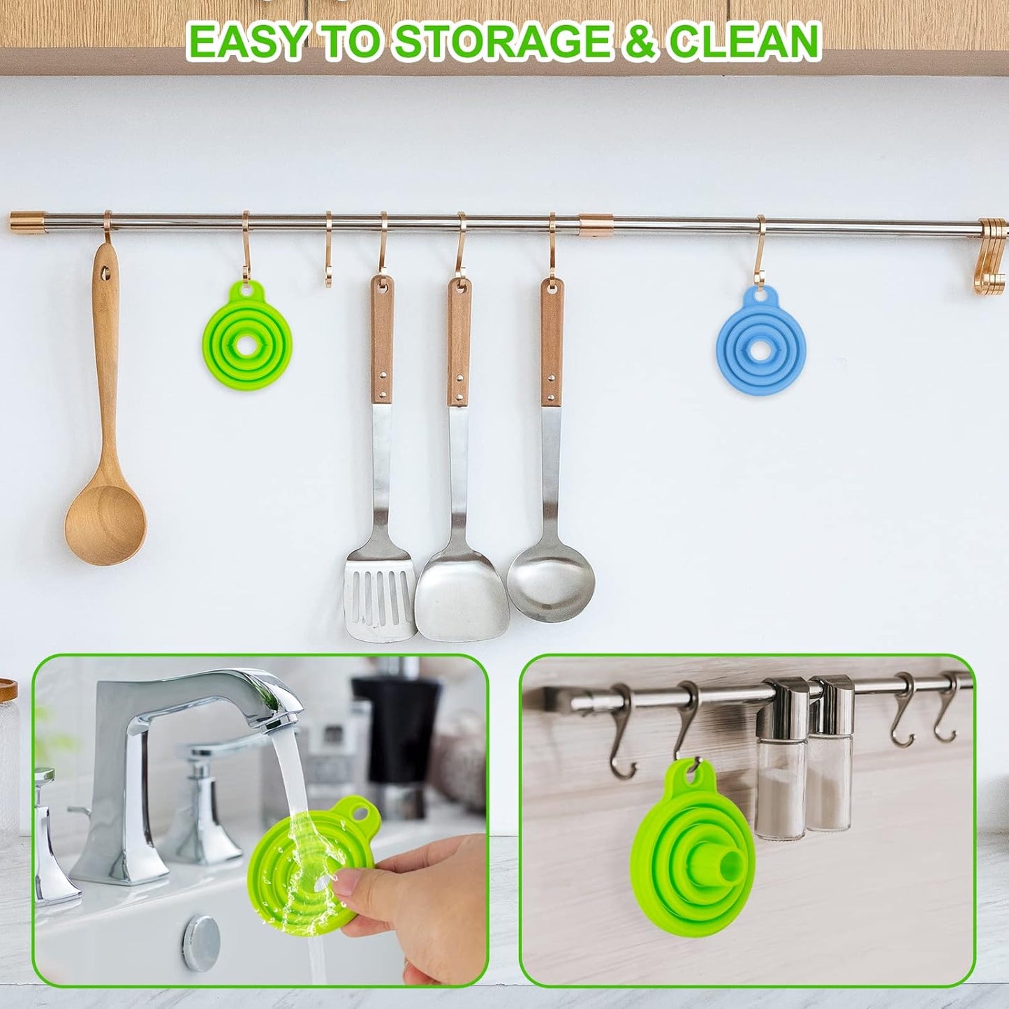 Kitchen Funnel Set 7 Pack, Collapsible Silicone Funnel for Filling Bottles, Beverage, Lab, Oil