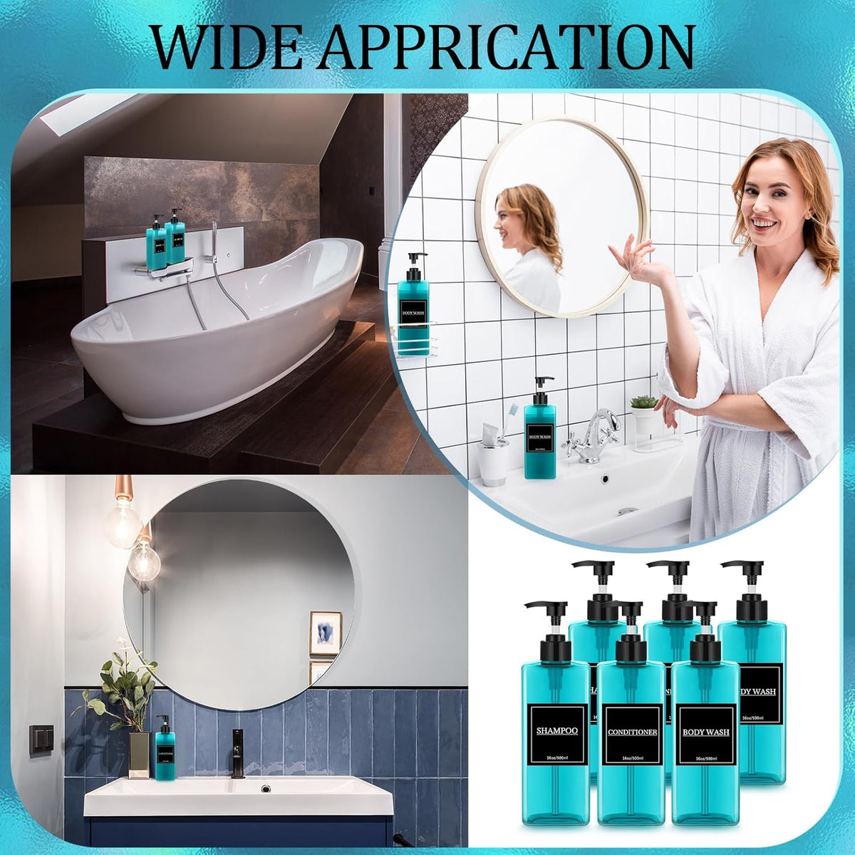 Tanlade 6 Pieces Shampoo and Conditioner Dispenser Bottles 16oz Modern Shower Soap Bottles with