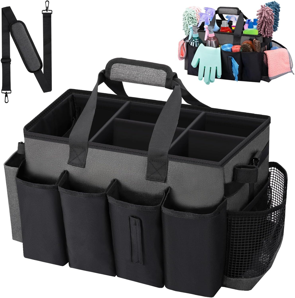 Wearable Large Cleaning Caddy Bag for Housekeeper, Clean Supply Organizer with Adjustable Shoulder