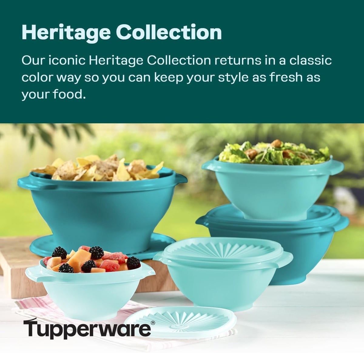 Tupperware Heritage Collection, New 10 Piece Food Storage Container Set in Vintage Green