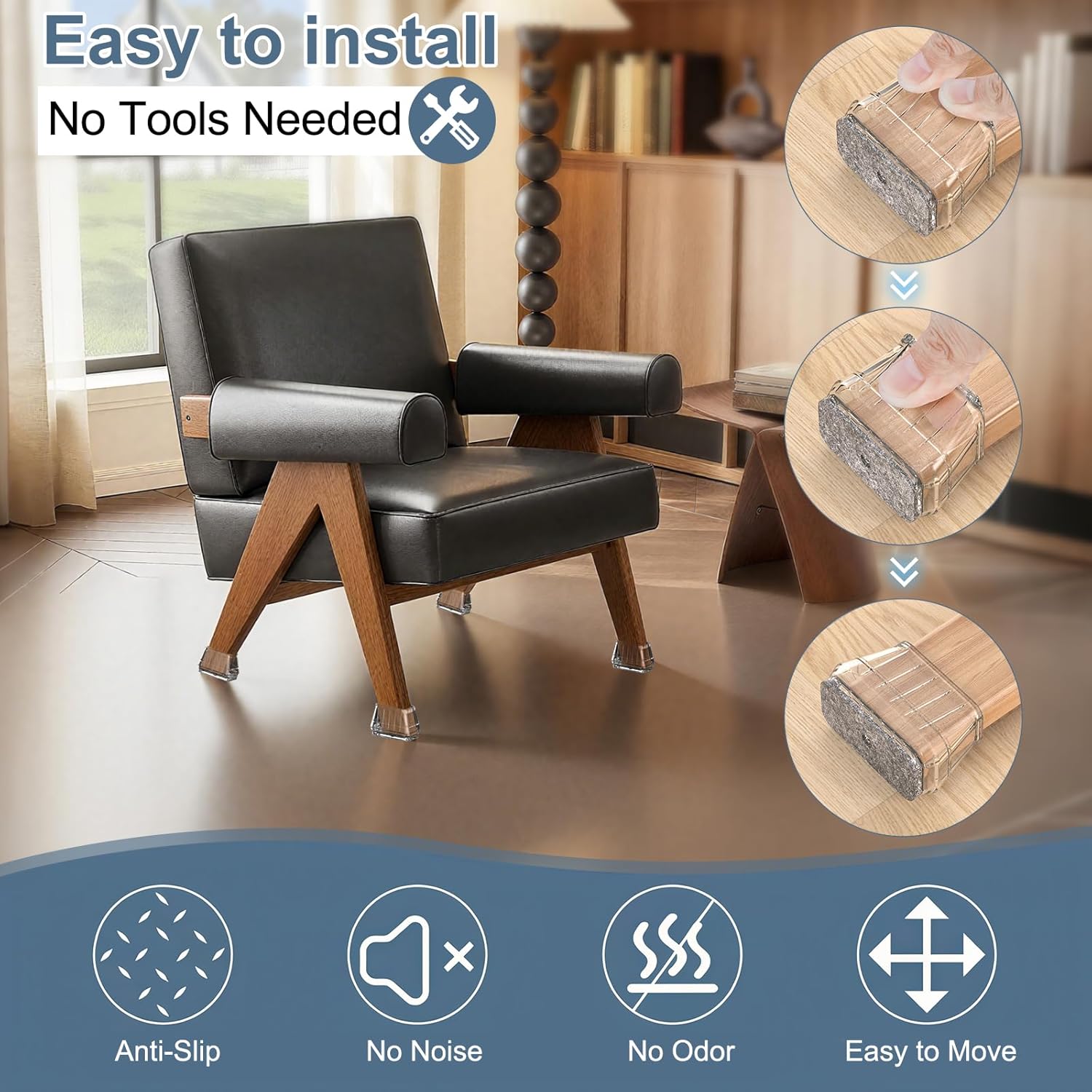 24PCS Rectangular Chair Leg Floor Protectors for Hardwood Floors, Thicken Rubber Chair Leg Cap