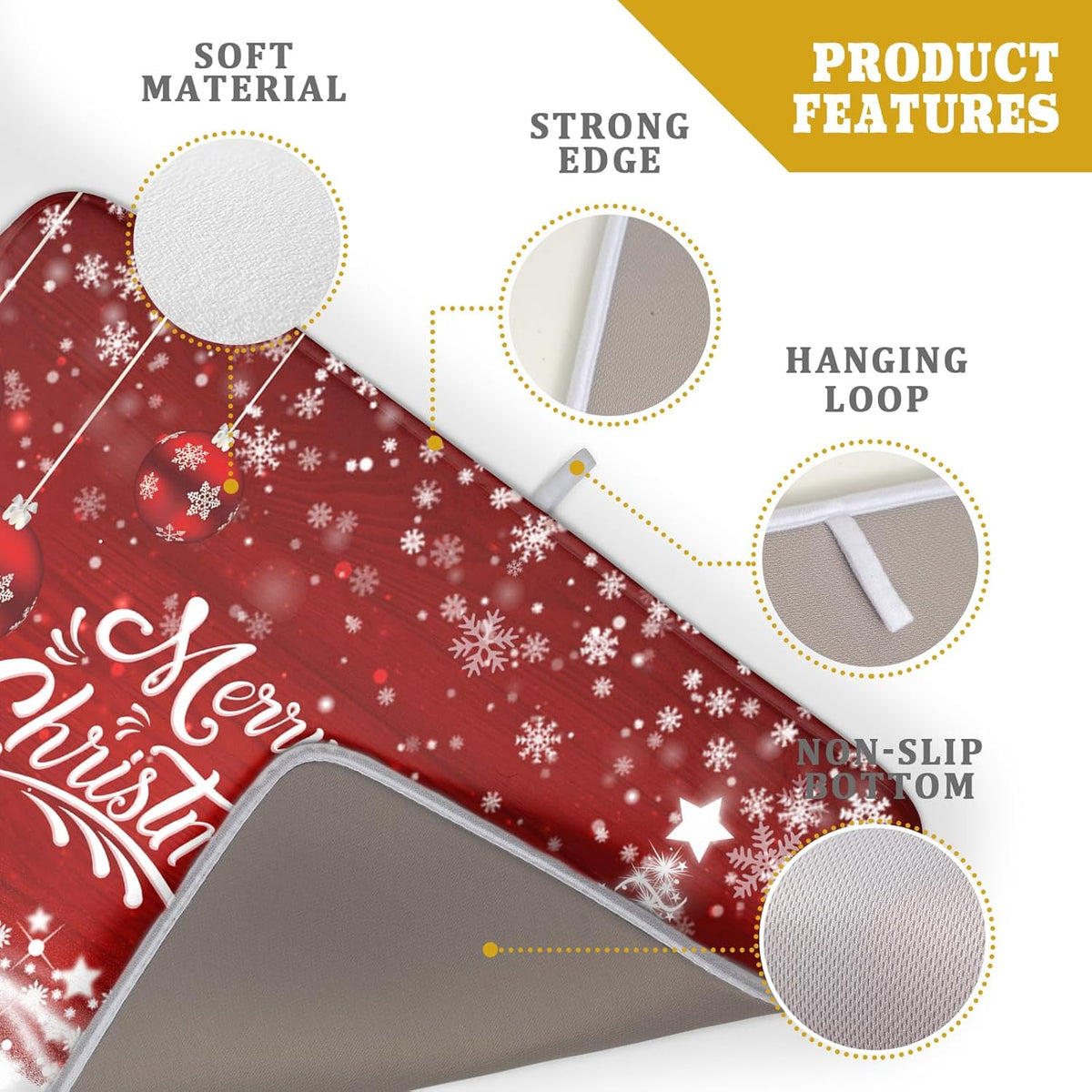 Merry Christmas Dish Drying Mat for Kitchen Counter Winter Snowflake Pine Fast Absorbent Red Drying