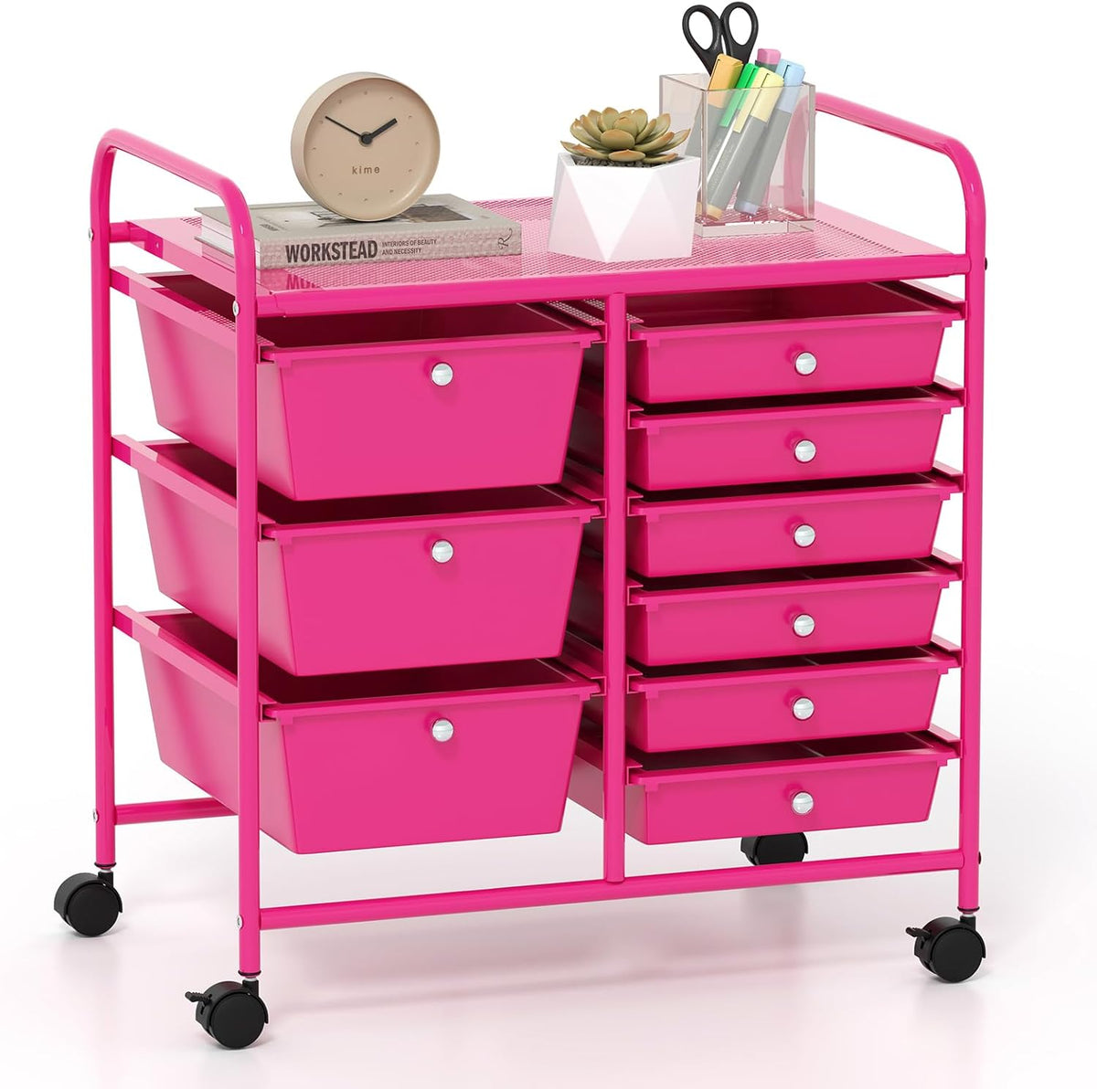 GOFLAME 9-Drawer Rolling Storage Cart, Mobile Utility Cart with Removable Drawers & Metal Frame