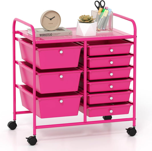 GOFLAME 9-Drawer Rolling Storage Cart, Mobile Utility Cart with Removable Drawers & Metal Frame