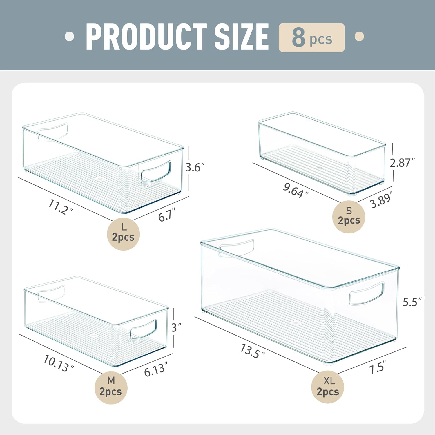 8 PACK Freezer Organizer Bins Clear Stackable Storage Bins with Side Handles for Fridge