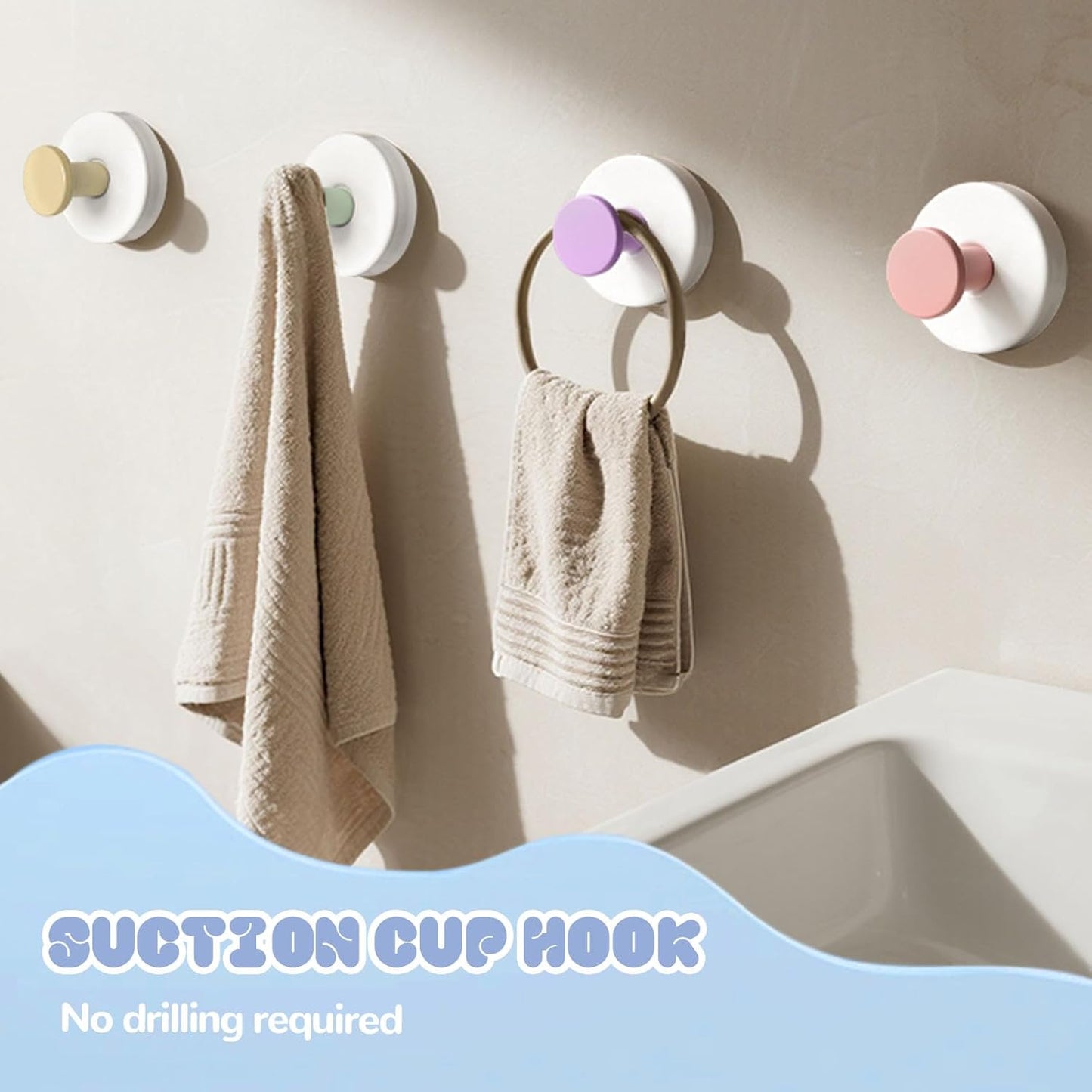 4 Pcs Suction Cup Hooks for Shower，304 Stainless Steel Removable Hooks，Towel Hook，Suction Hook for