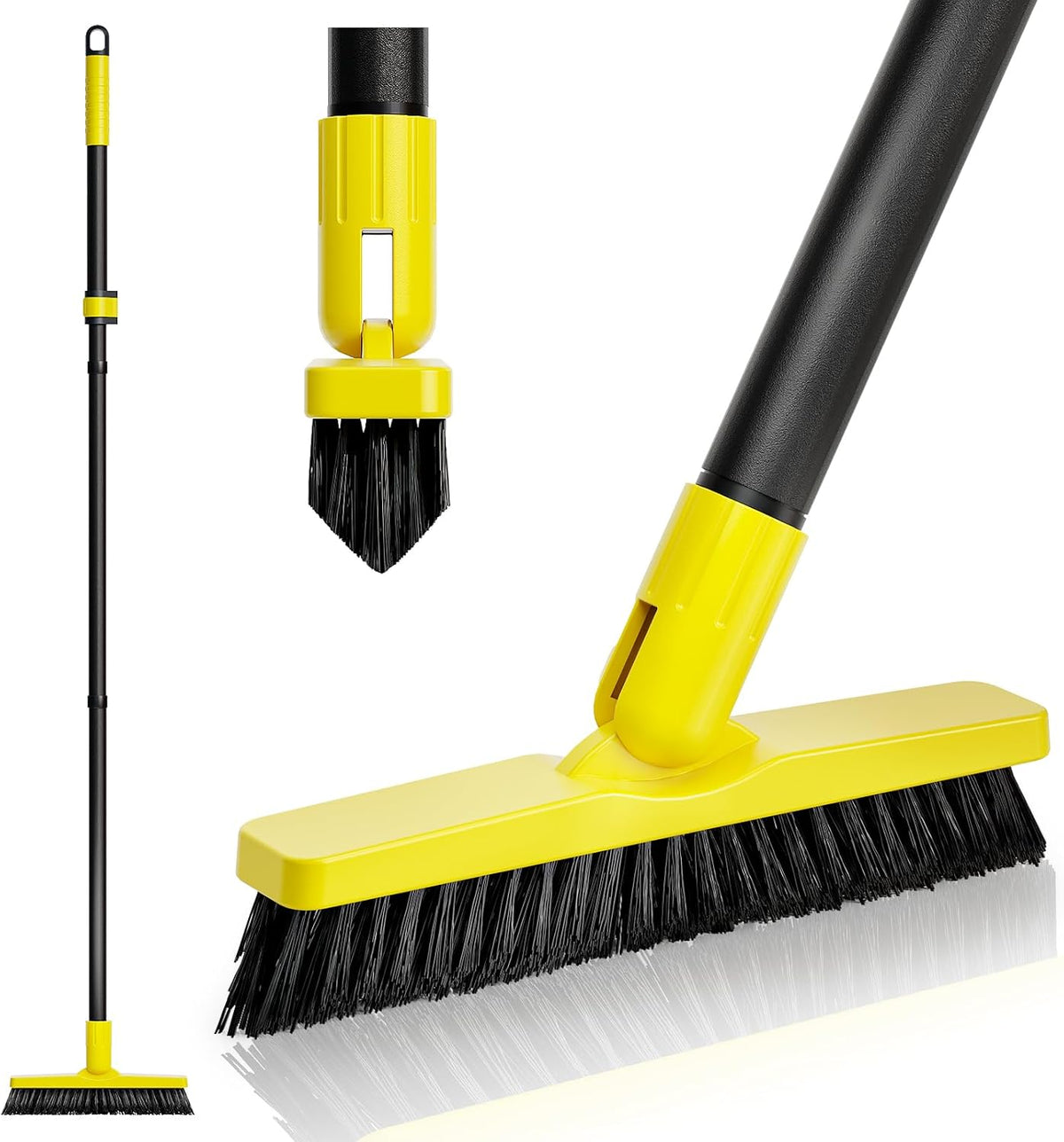 Grout Brush with Long Adjustable Handle - Telescopic, Rotation Tile Grout Cleaning Tool, V-Shape