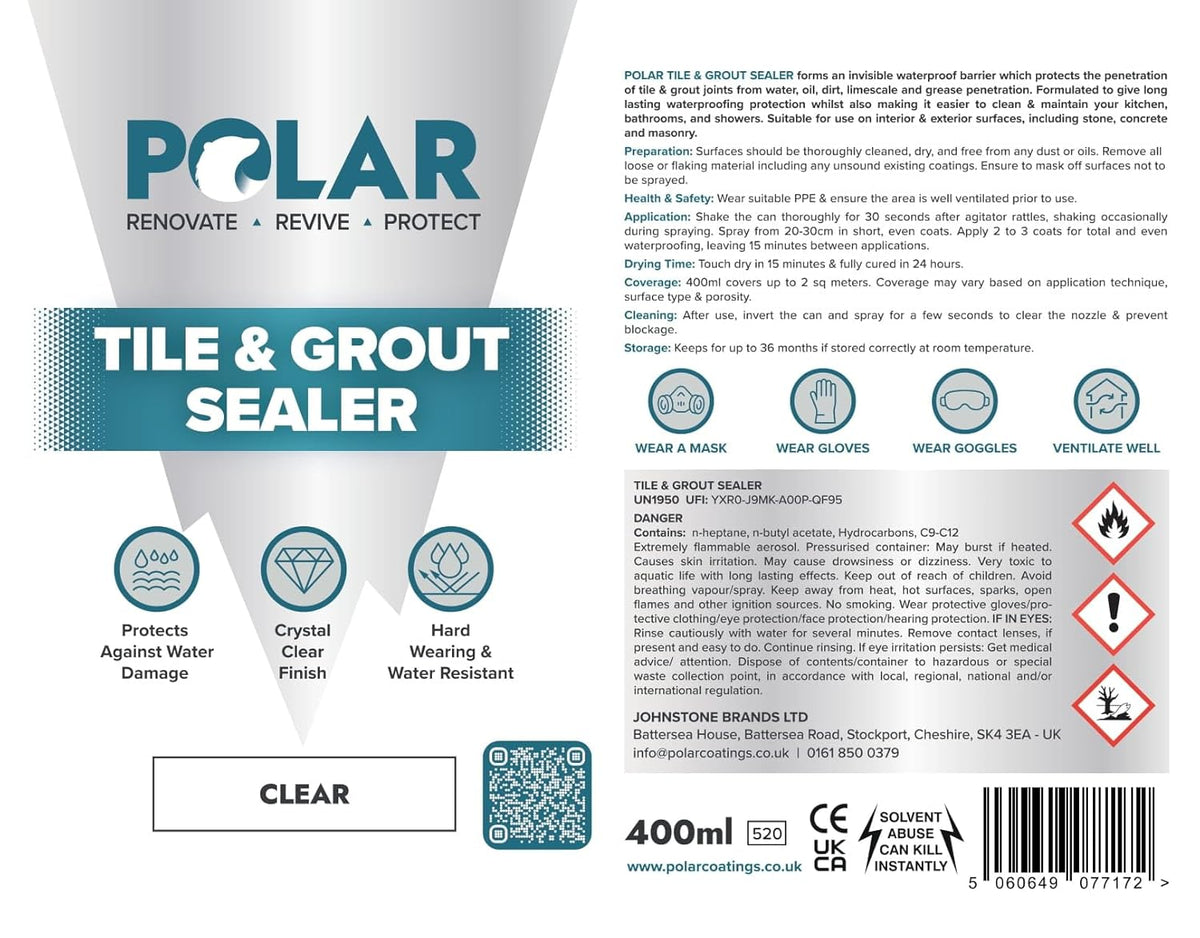 Polar Tile & Grout Sealer Clear Aerosol Spray - 1 x 13.5 Fl Oz | Instantly Waterproofs and Protects