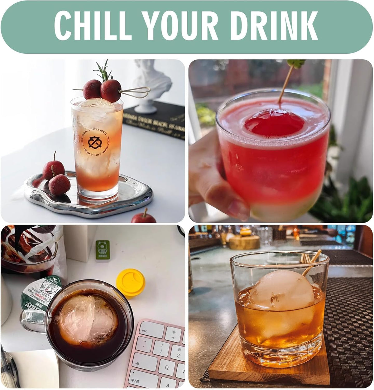 WIBIMEN Large Ice Cube Molds, Big Round Whiskey Ice Cube Trays for Freezer, Easy to Fill & Release