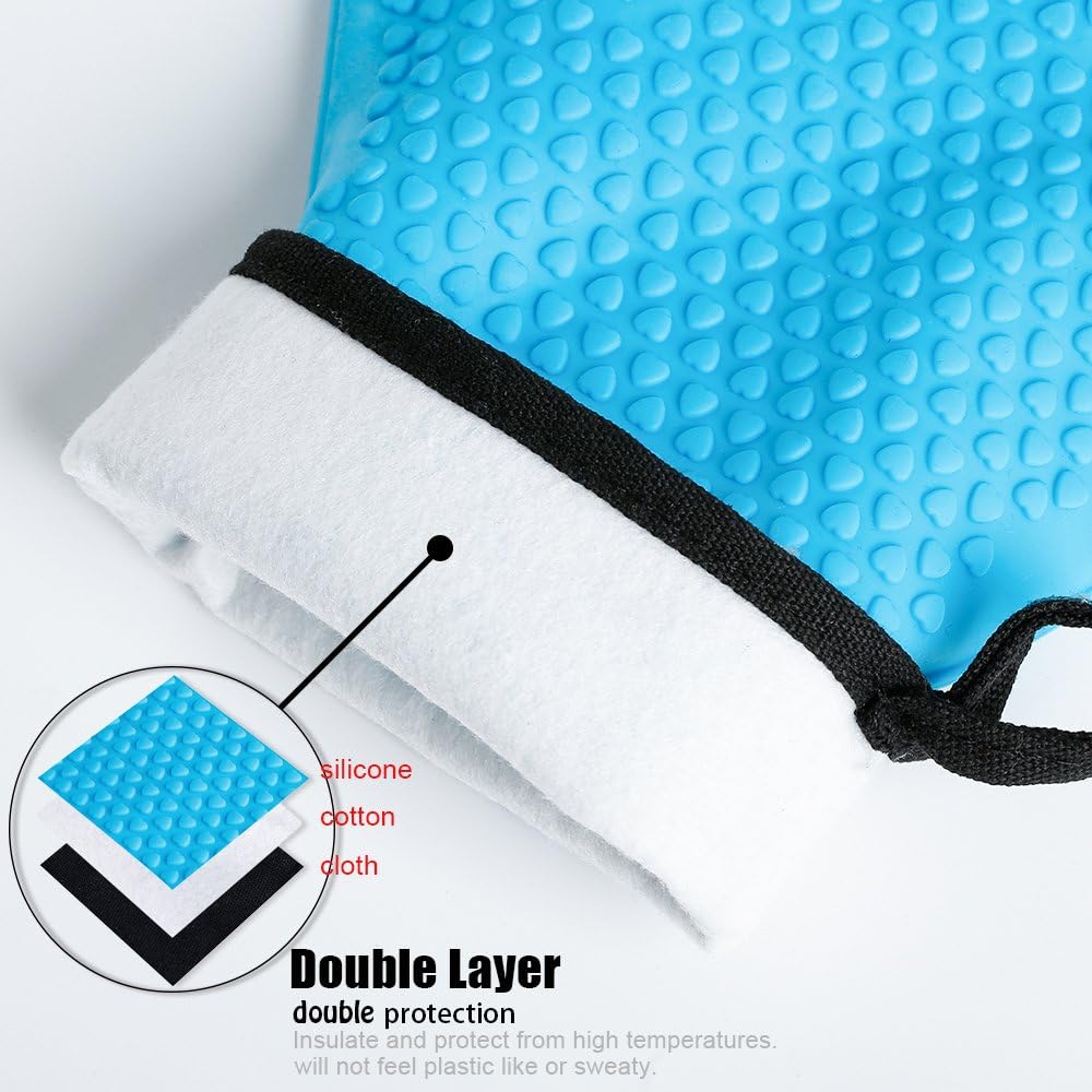 Kitchen Oven Gloves - Dual-Layer Heat Resistant Grilling Gloves, Silicone Oven Mitts with 5