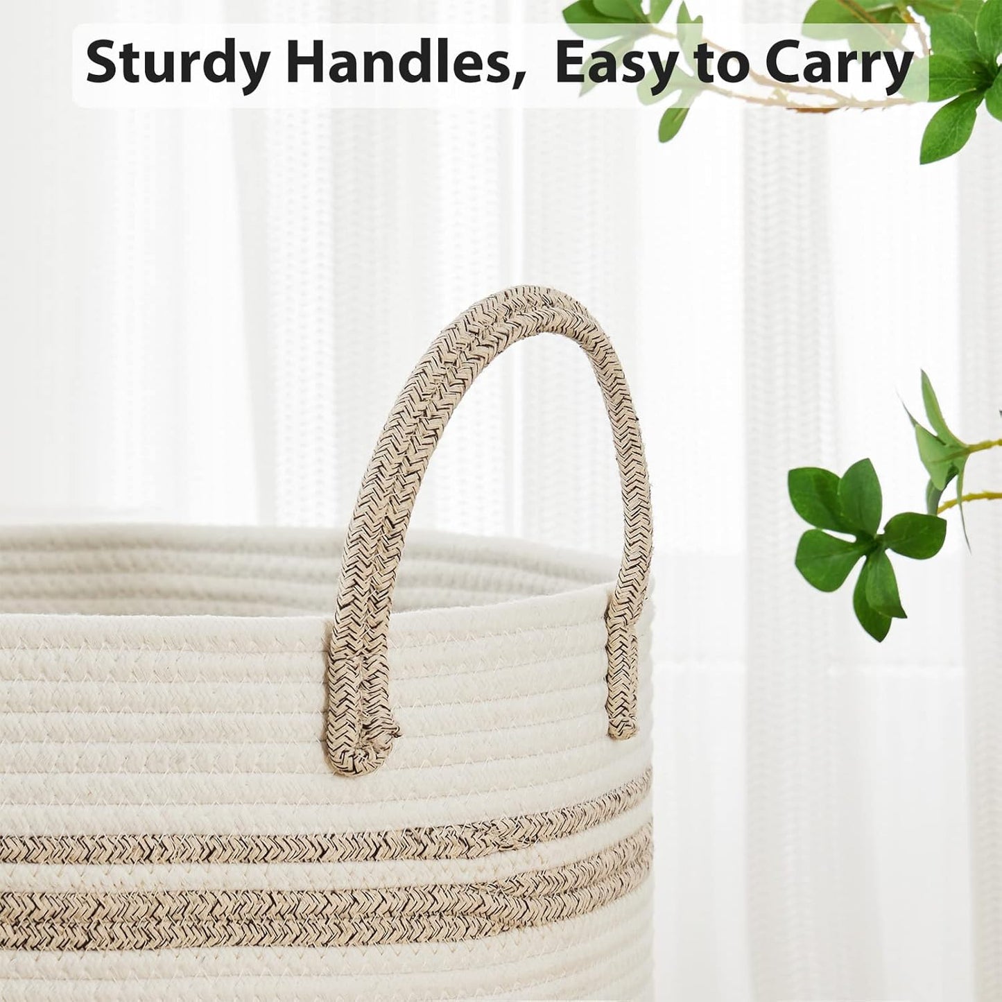 Large Laundry Hamper, Tall Woven Storage Basket for Blankets, Cotton Baby Nursery Hamper, Toys and