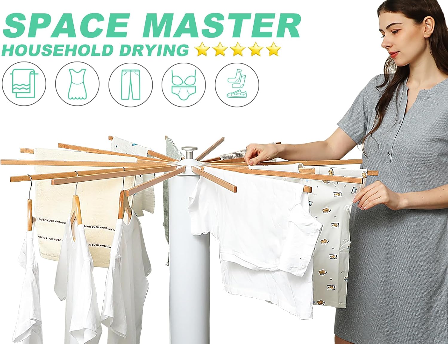 Cylinder Tripod Clothes Drying Rack - 16 Expandable Rods | Standing Octopus Drying Rack Clothing |