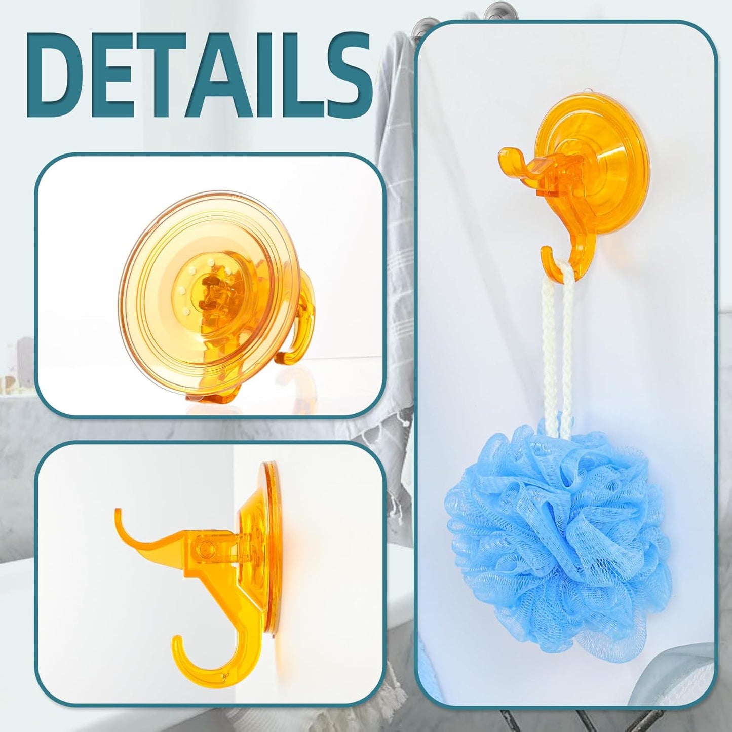 Suction Cup Hooks, 5 Pack Wreath Door Hanger, Removable Small Suction Cups for Shower, Bathroom