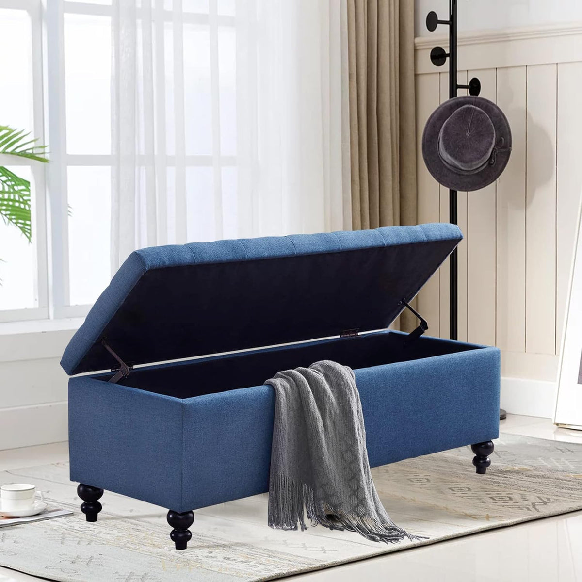 Storage Ottoman 50.2 Inches Upholstered Fabric Storage Ottoman Bench，Button Tufted Ottoman with