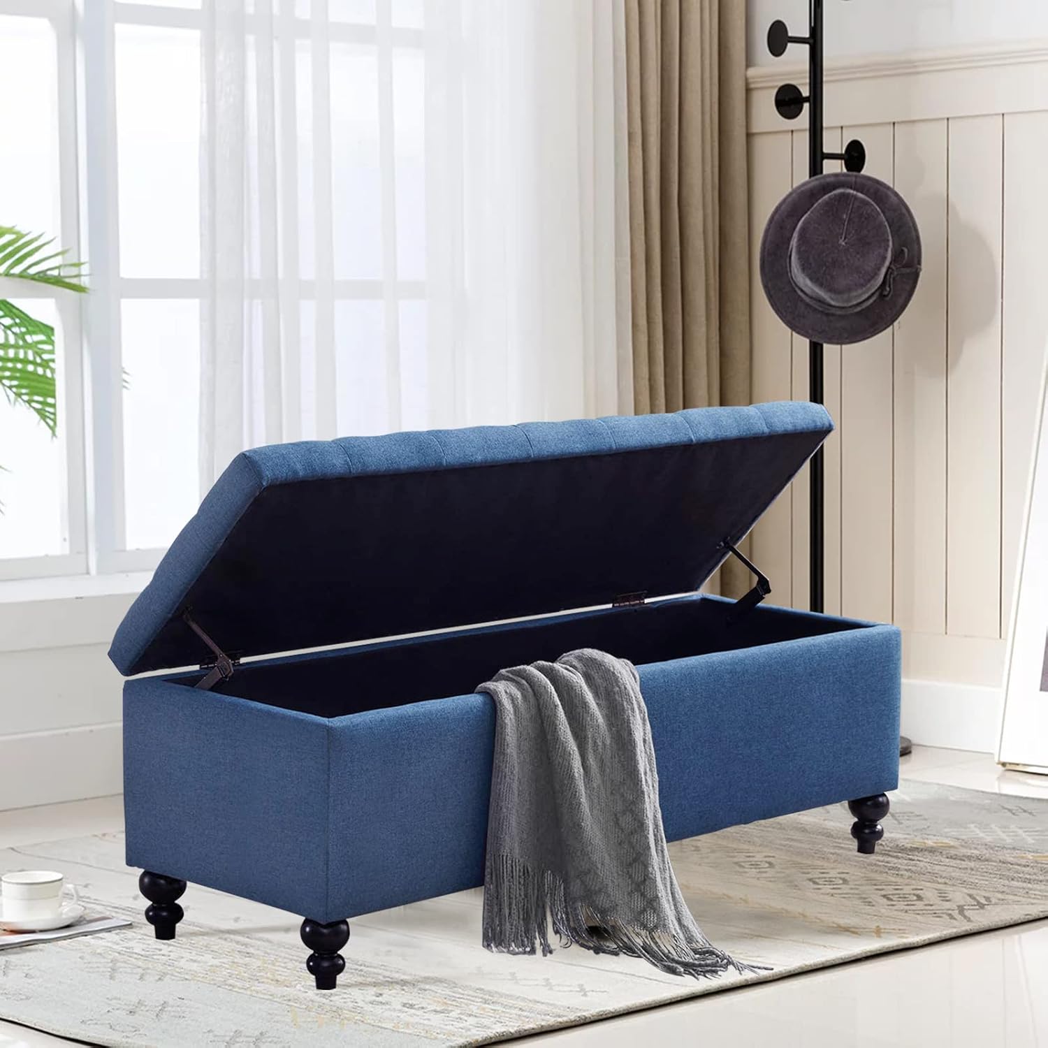 Storage Ottoman 50.2 Inches Upholstered Fabric Storage Ottoman Bench，Button Tufted Ottoman with