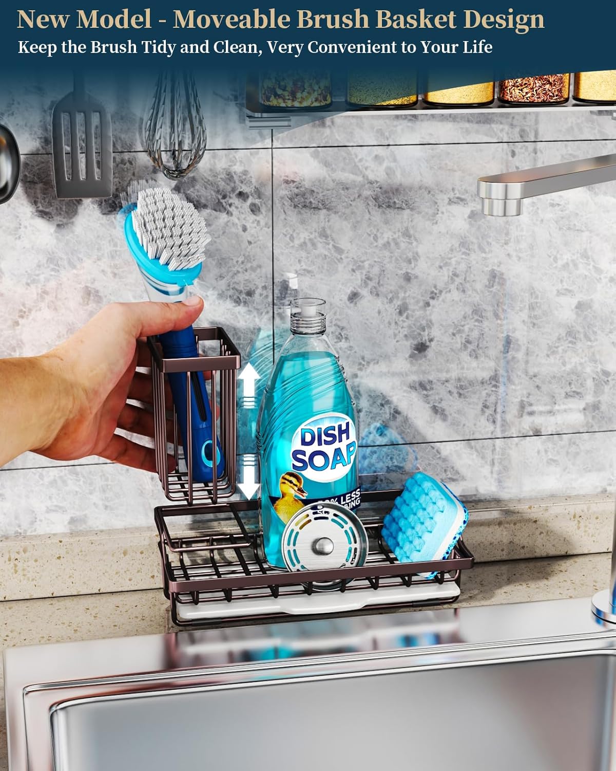 Consumest Sink Caddy Kitchen Organizer, Sponge Holder for Kitchen Sink with Removable Drip Tray for