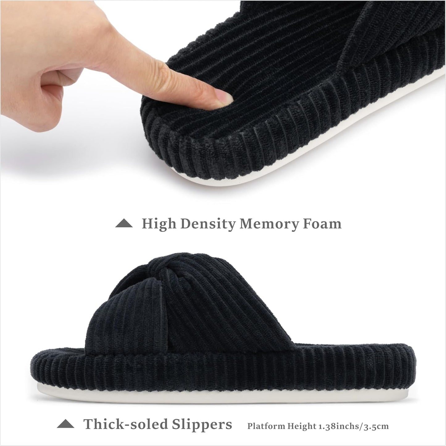 Chantomoo Slippers for Women Memory Foam House Bedroom Corduroy Bow Crossbands Slide Slipper Shoes