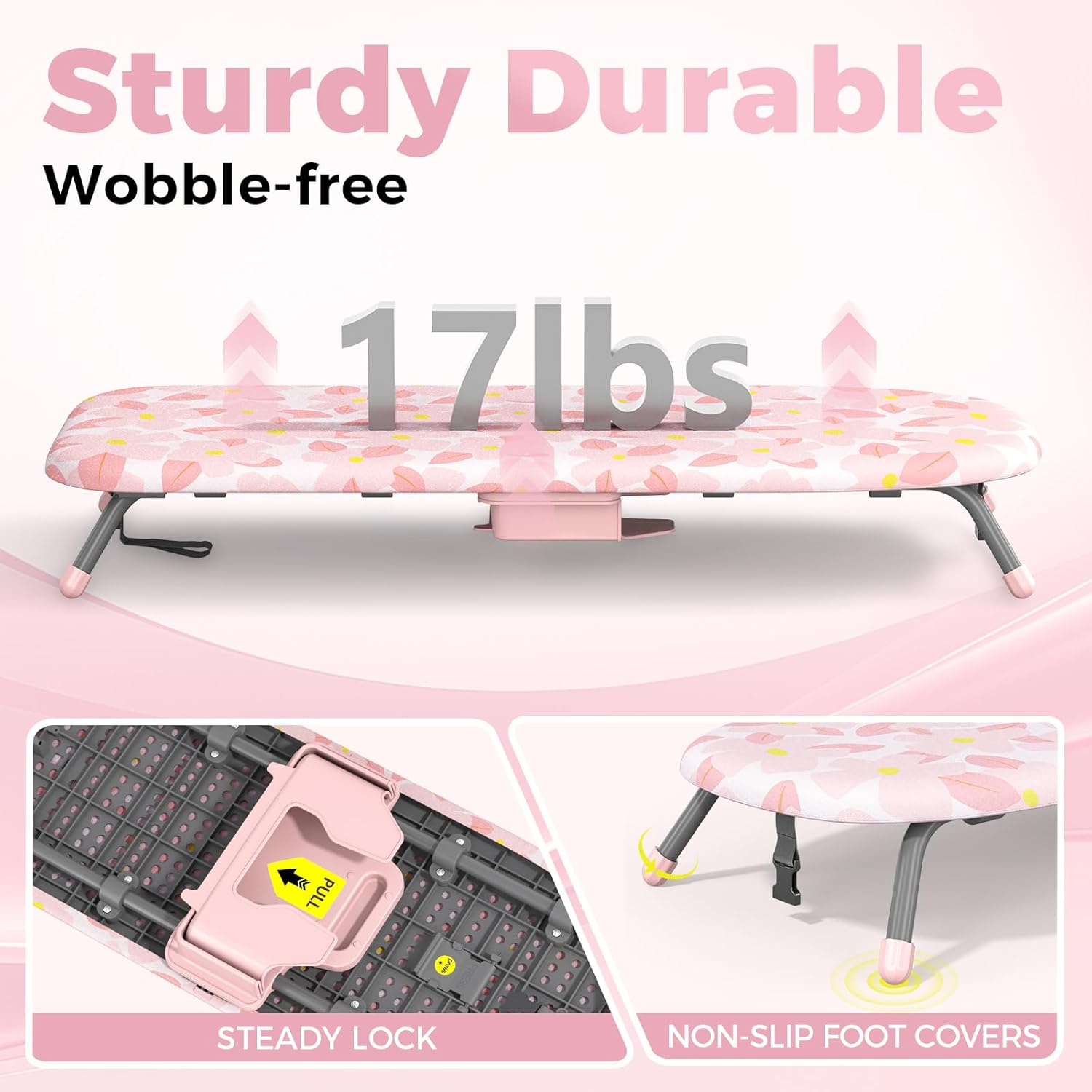 APEXCHASER Small Ironing Board with Iron Holder, Compact Iron Board with Non-Slip Feet, Portable