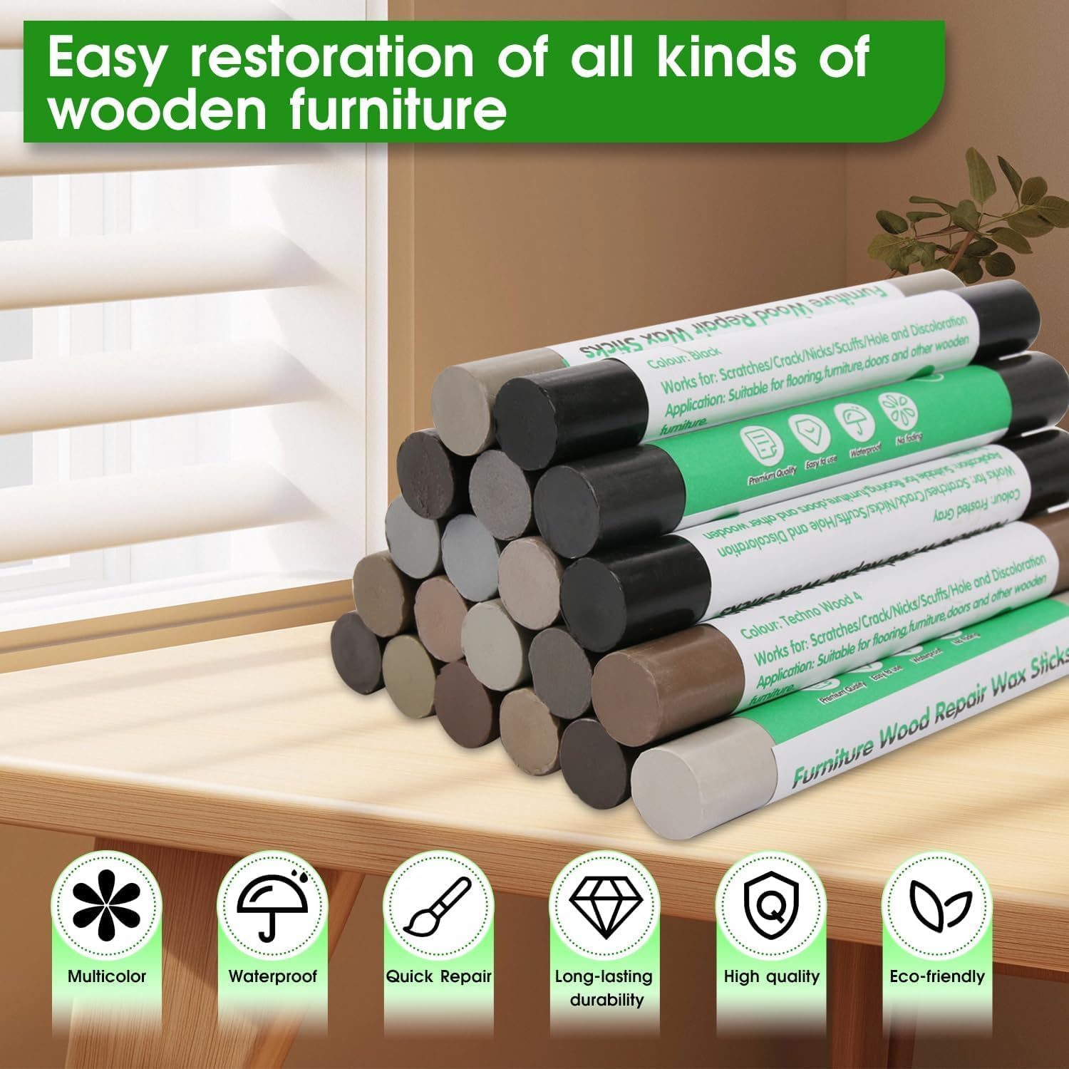 Furniture Markers Touch Up, 20 Colors Wood Filler Sticks, Wood Wax Crayons for Repairing Scratches