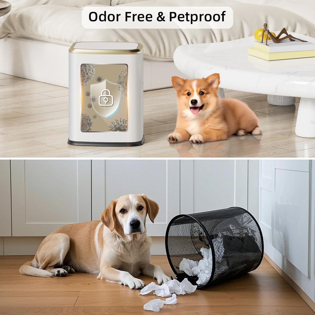 8L/2.1 Gallon Small Bathroom Trash Can with Lid, Swing-Top Rectangular Waste Bin, Stainless Steel