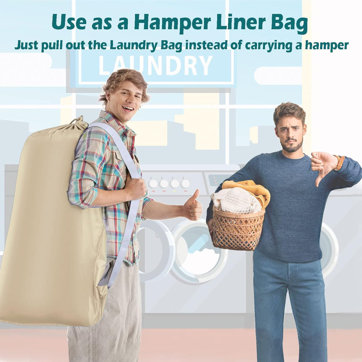 Heavy Duty Laundry Bag 2 Pack XL Nylon Laundry Bags with Straps, Washable Large Dirty Clothes