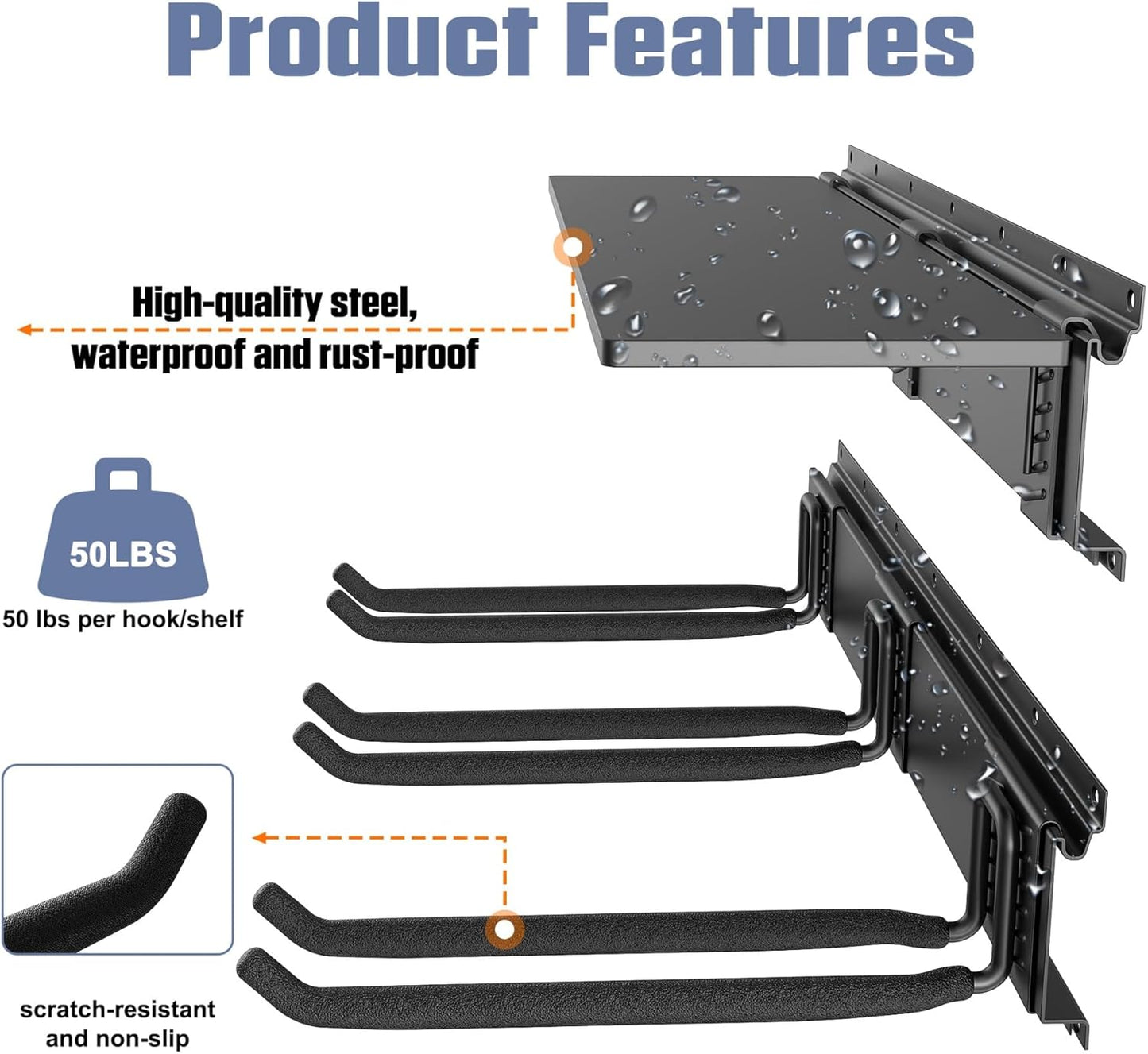 WALMANN Wall Mounted Garden Tool Rack with Shelves for Garage, Heavy Duty Folding Chair Hangers
