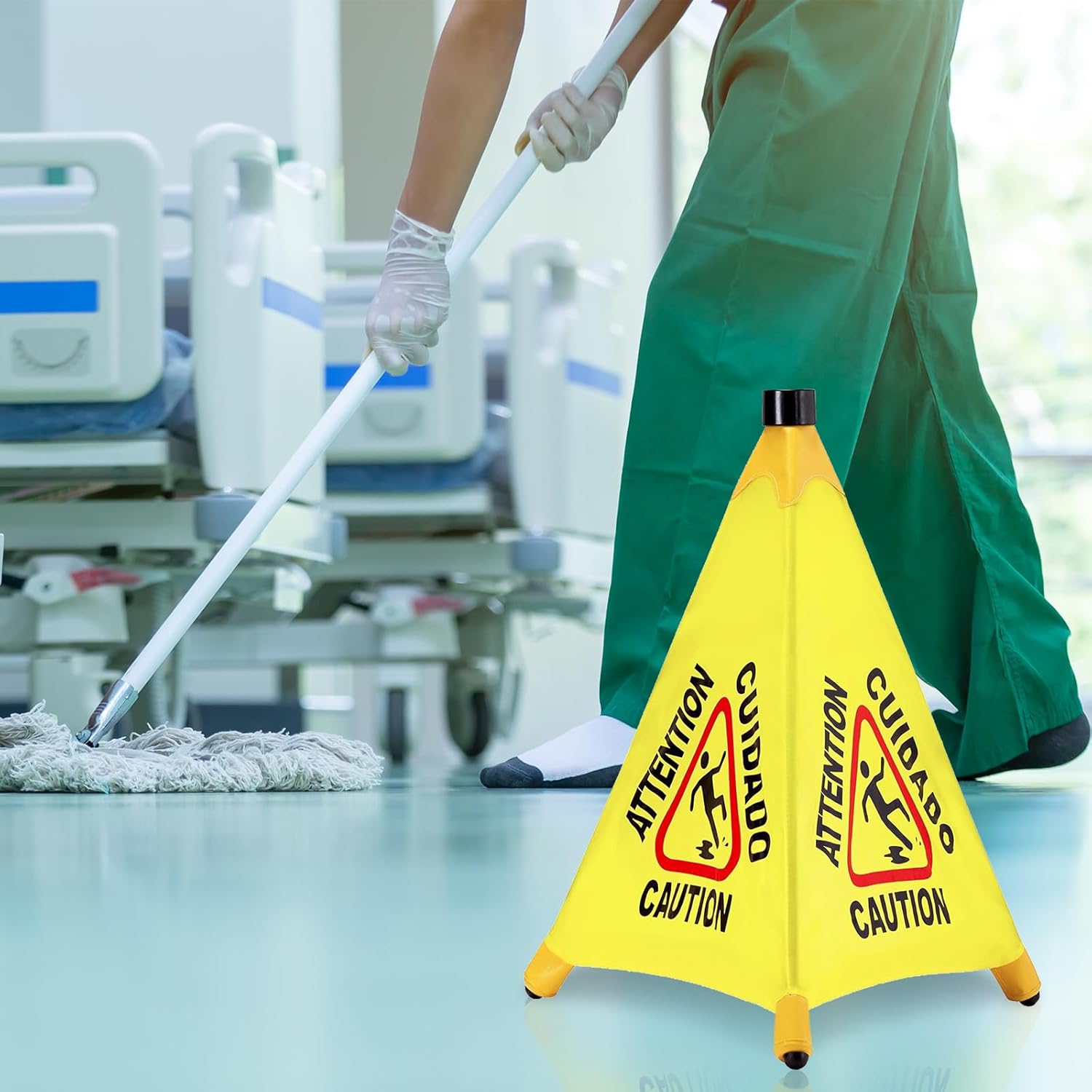 10 Pcs Pop up Wet Floor Sign with Storage Tube 20 Inch Wet Safety Signs Commercial Caution Safety