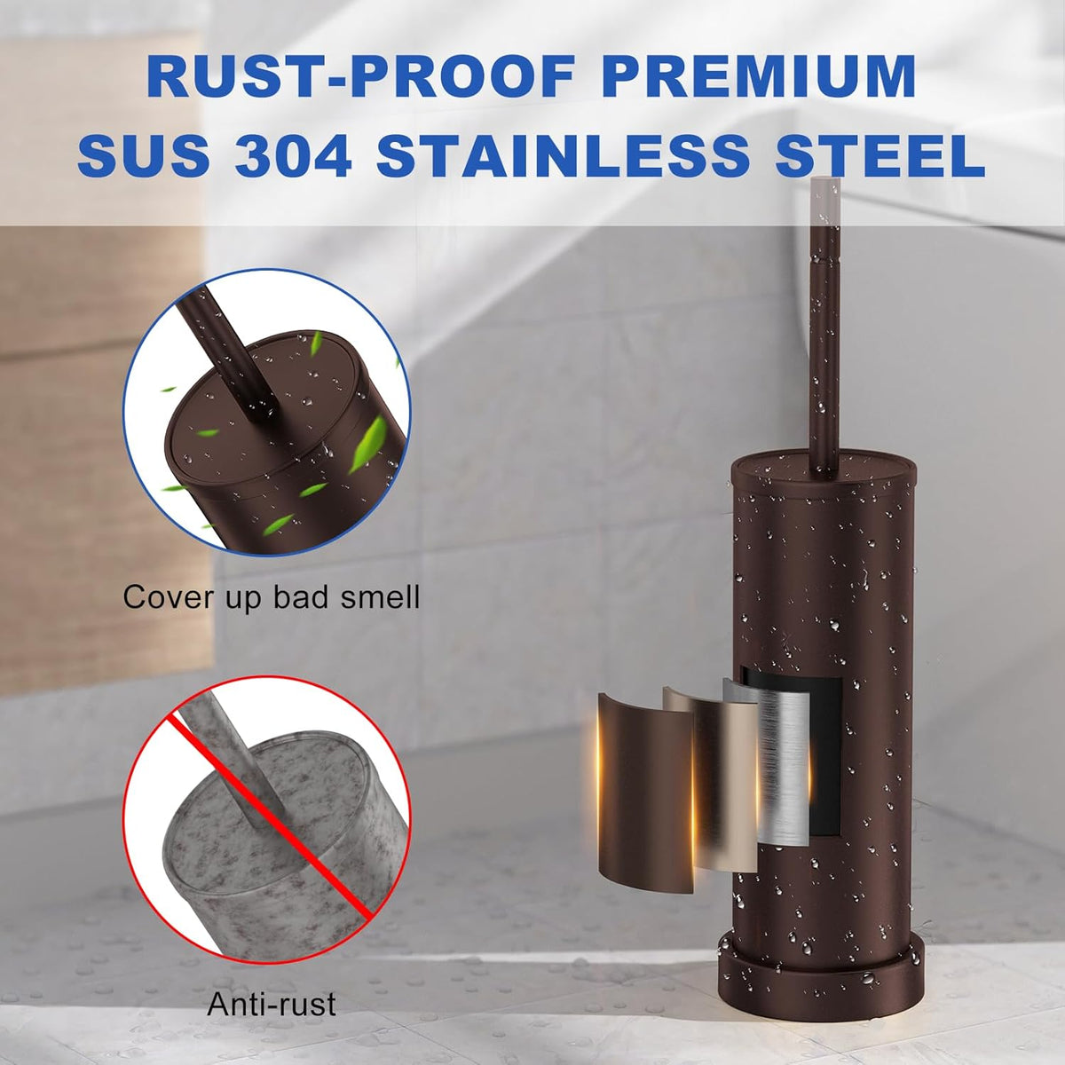 Toilet Brush and Holder Set: 304 Stainless Steel Heavy Duty Toilet Bowl Brush and Holder with