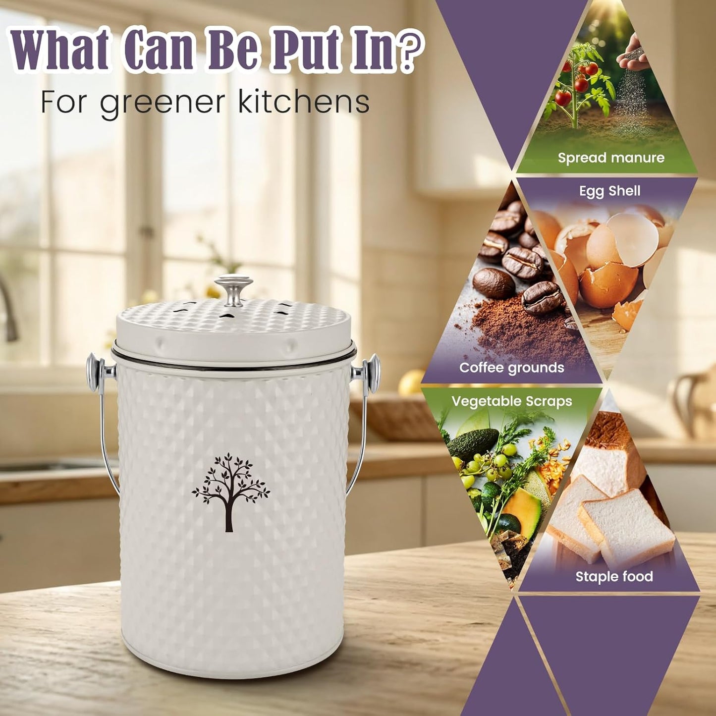 AOSION Countertop Compost Bin Kitchen,Odorless Indoor Compost Bin with Lid and Compost Bags,Compost