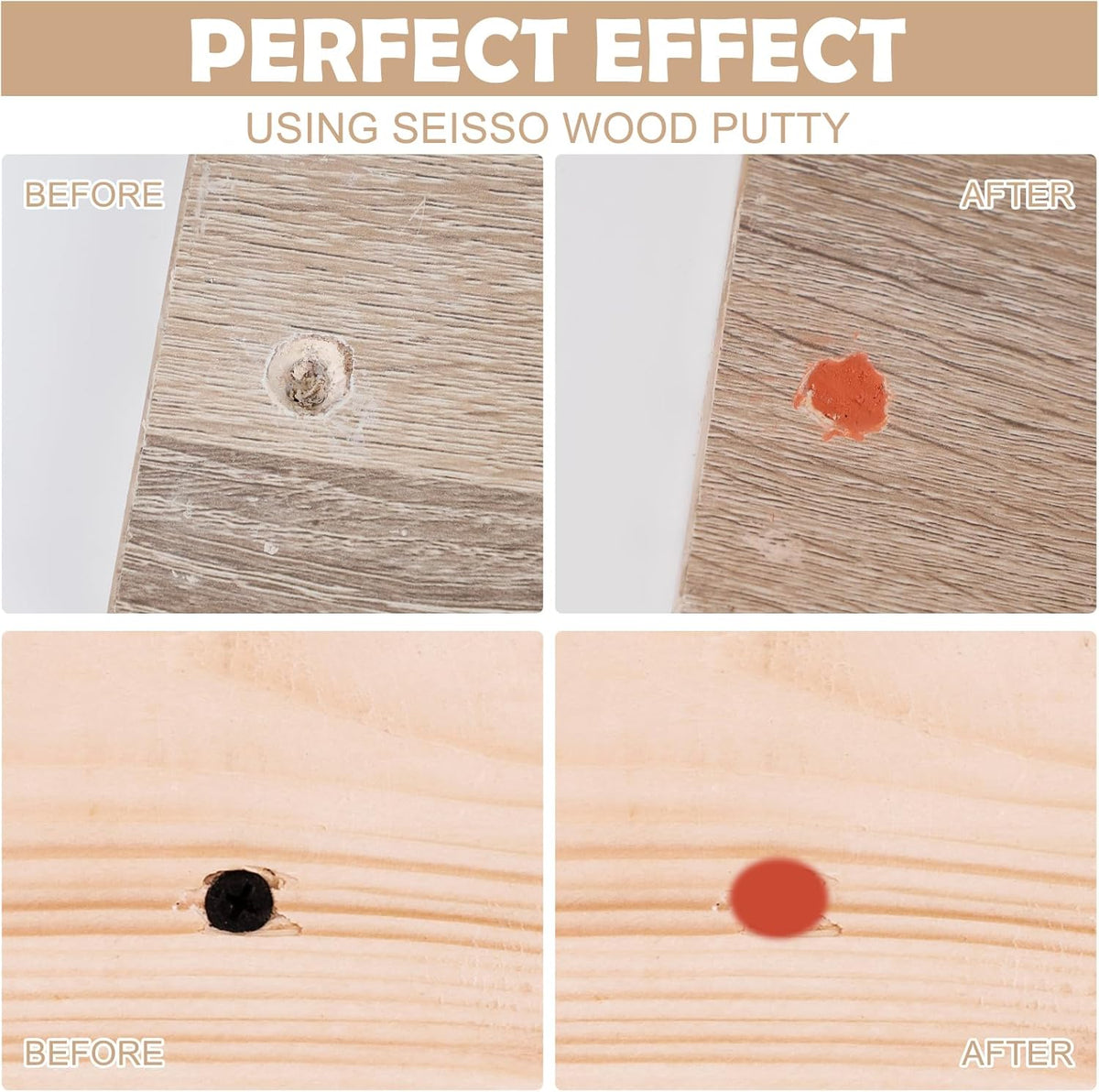 SEISSO Wood Putty, Mahogany Wood Filler Paintable, Wood Putty Outdoor Waterproof, Wood Repair Putty