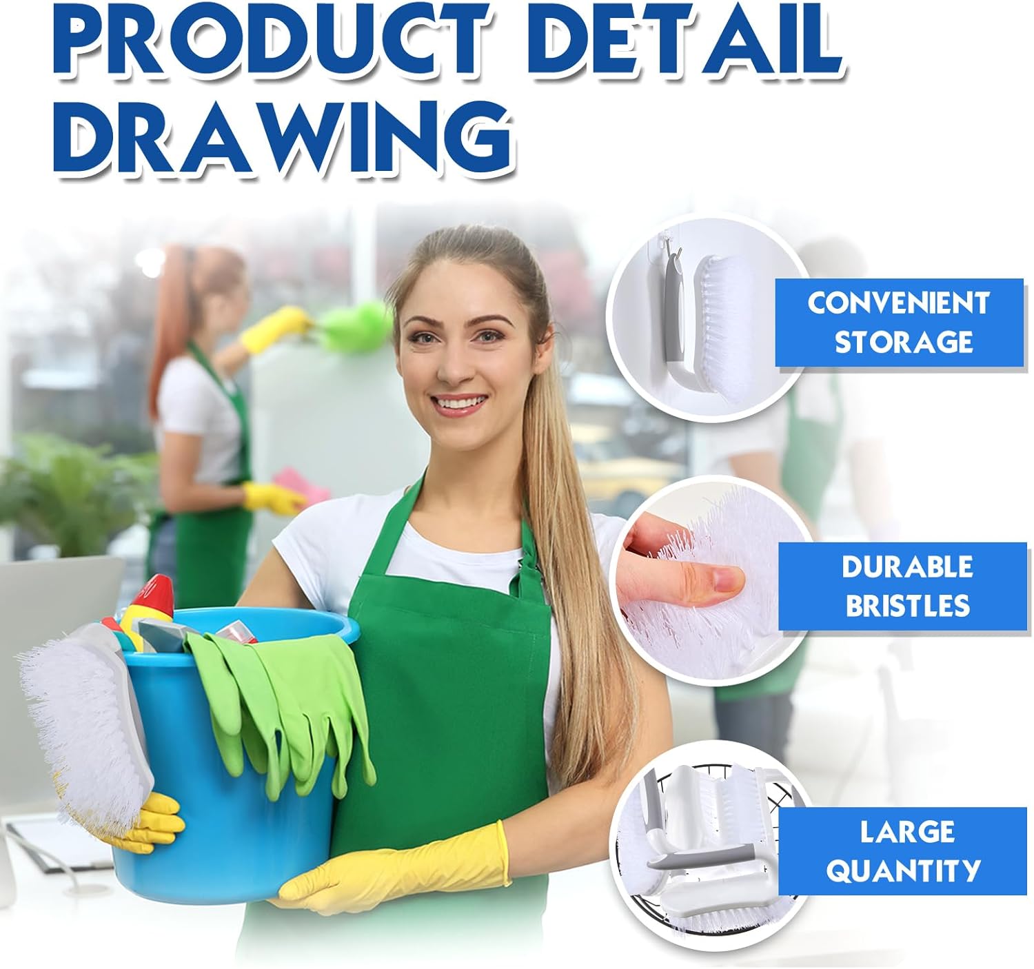 Lallisa 12 Pcs Scrub Brush for Cleaning with Handle Comfortable to Grip Heavy-Duty Flexible Stiff