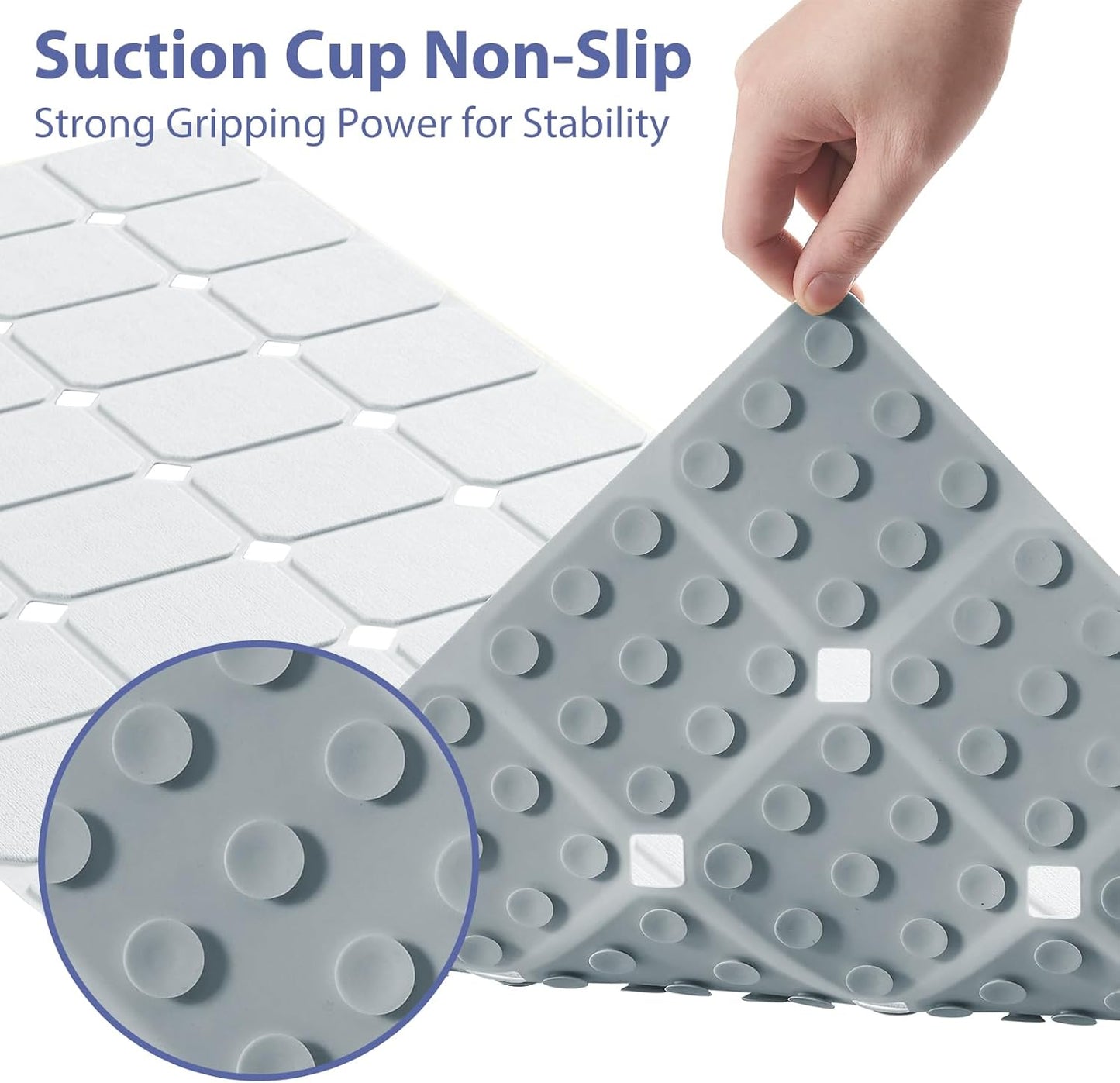Bathtub Mat Non Slip Silicone Foldable Extra Long Tub Mat Strong Suction Cups & Large Drain Holes