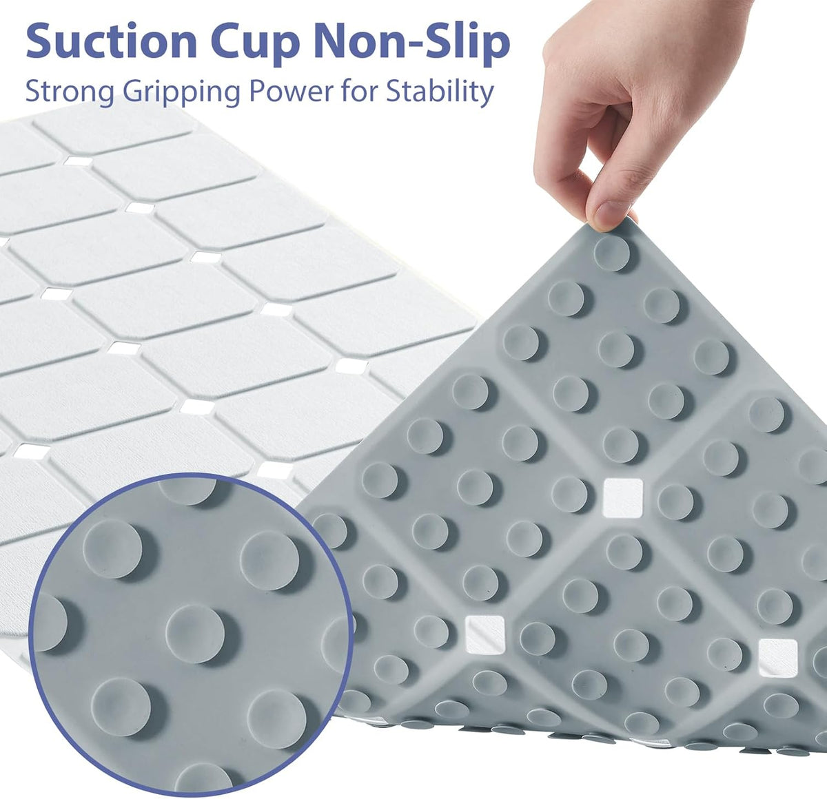 Bathtub Mat Non Slip Silicone Foldable Extra Long Tub Mat Strong Suction Cups & Large Drain Holes
