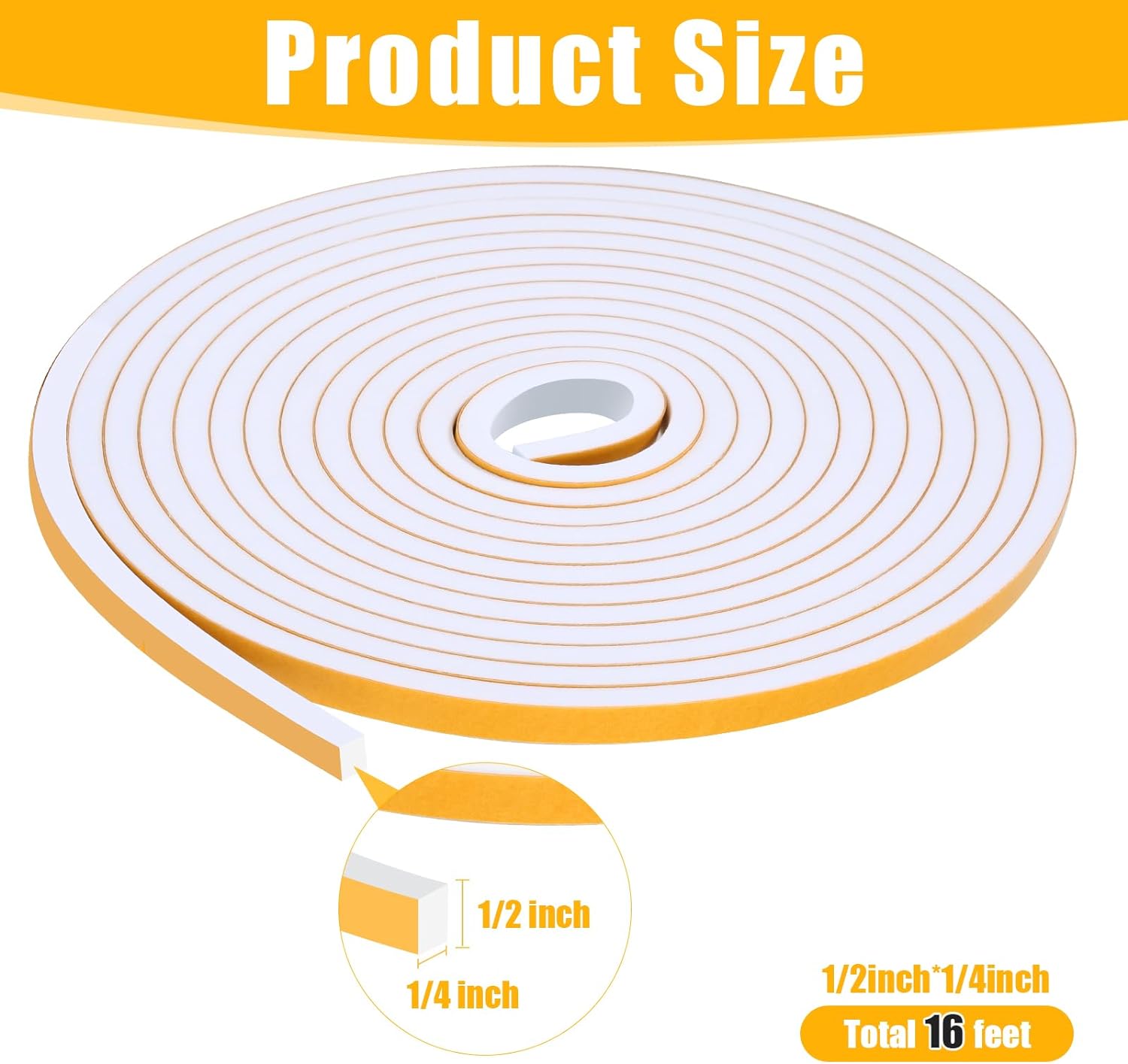 16Feet Weather Stripping Seal (1/2 Inch X 1/4 Inch) for Door Window, High Density Foam Tape