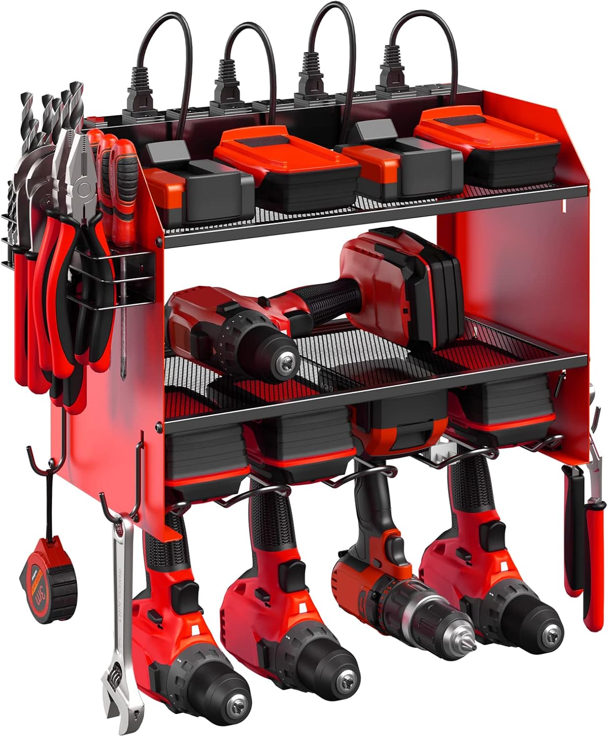 CCCEI Modular Power Tool Organizer Wall Mount with Charging Station. Garage 4 Drill Storage Shelf