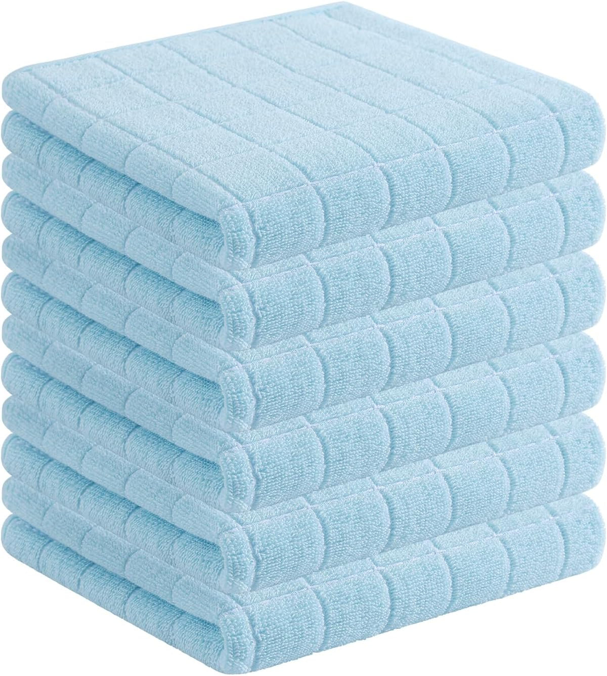 Homaxy 100% Cotton Terry Kitchen Towels(Sky Blue, 13 x 28 inches), Checkered Designed, Soft and